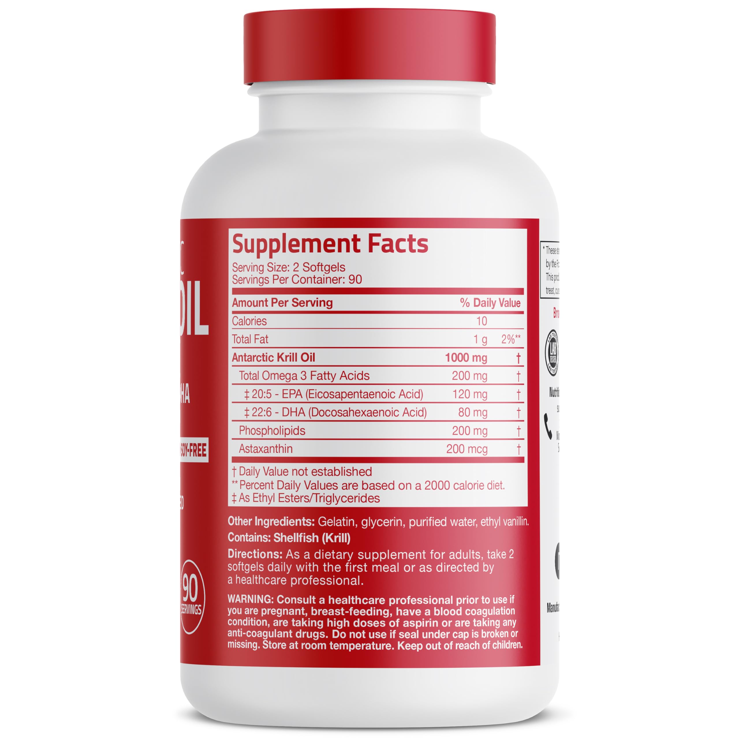 Bronson Antarctic Krill Oil 1000 mg with Omega-3s, 180 Softgels | Heavy Metal Tested, with EPA, DHA, Astaxanthin and Phospholipids, Non-GMO, Gluten Free, Soy Free
