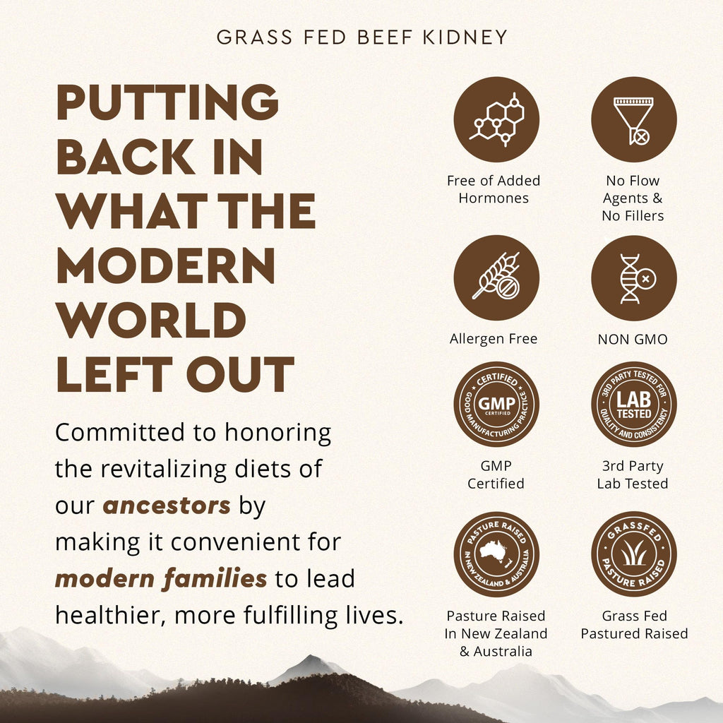 Ancestral Supplements Grass Fed Beef Kidney Supplement, 3000mg, 180 Ct | DAO enzyme-rich formula for kidney support and kidney health, promoting urinary & histamine balance with B12.
