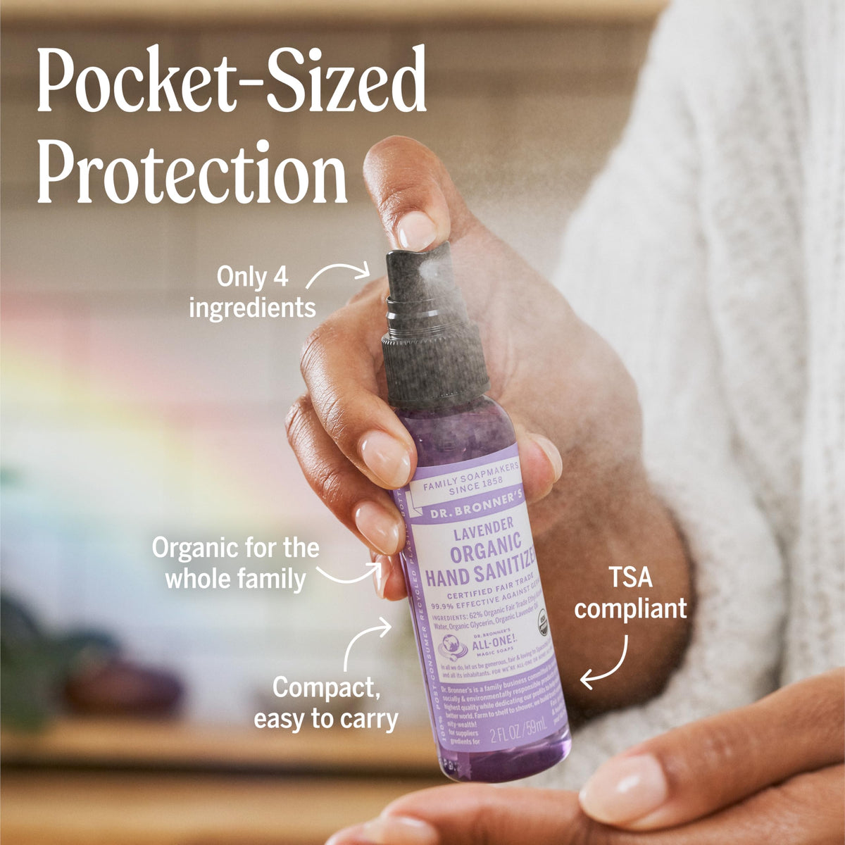 Dr. Bronner's - Organic Hand Sanitizer Spray (Lavender, 2 Ounce, 2-Pack) - Simple and Effective Formula, Cleanses & Sanitizes, No Harsh Chemicals, Moisturizes and Cleans Hands