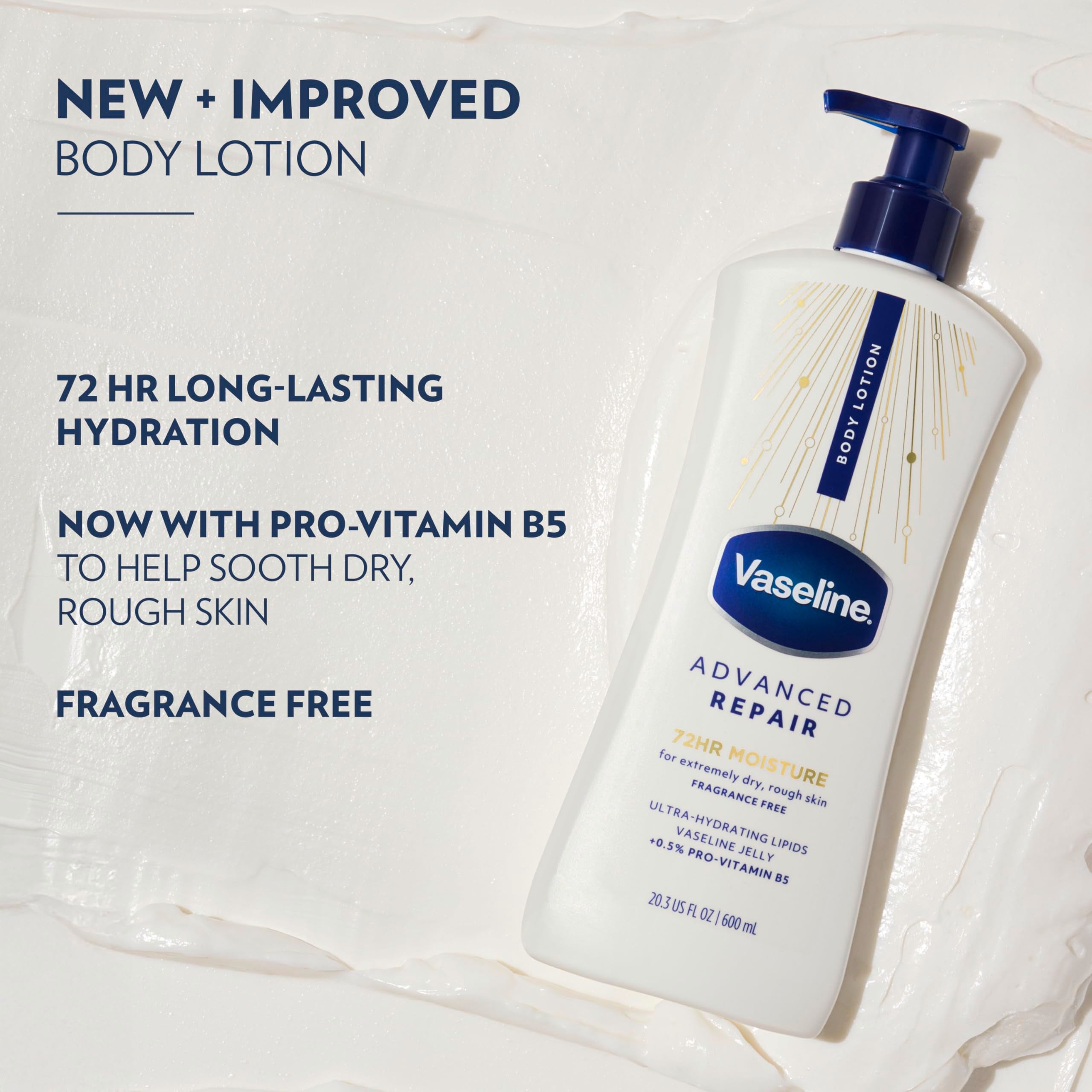 Vaseline Advanced Repair Body Lotion for Dry Skin, Unscented 20.3oz 3ct | Body moisturizer delivers 72HR moisture with Vaseline Jelly & Ultra-Hydrating Lipids to help restore skin's moisture barrier