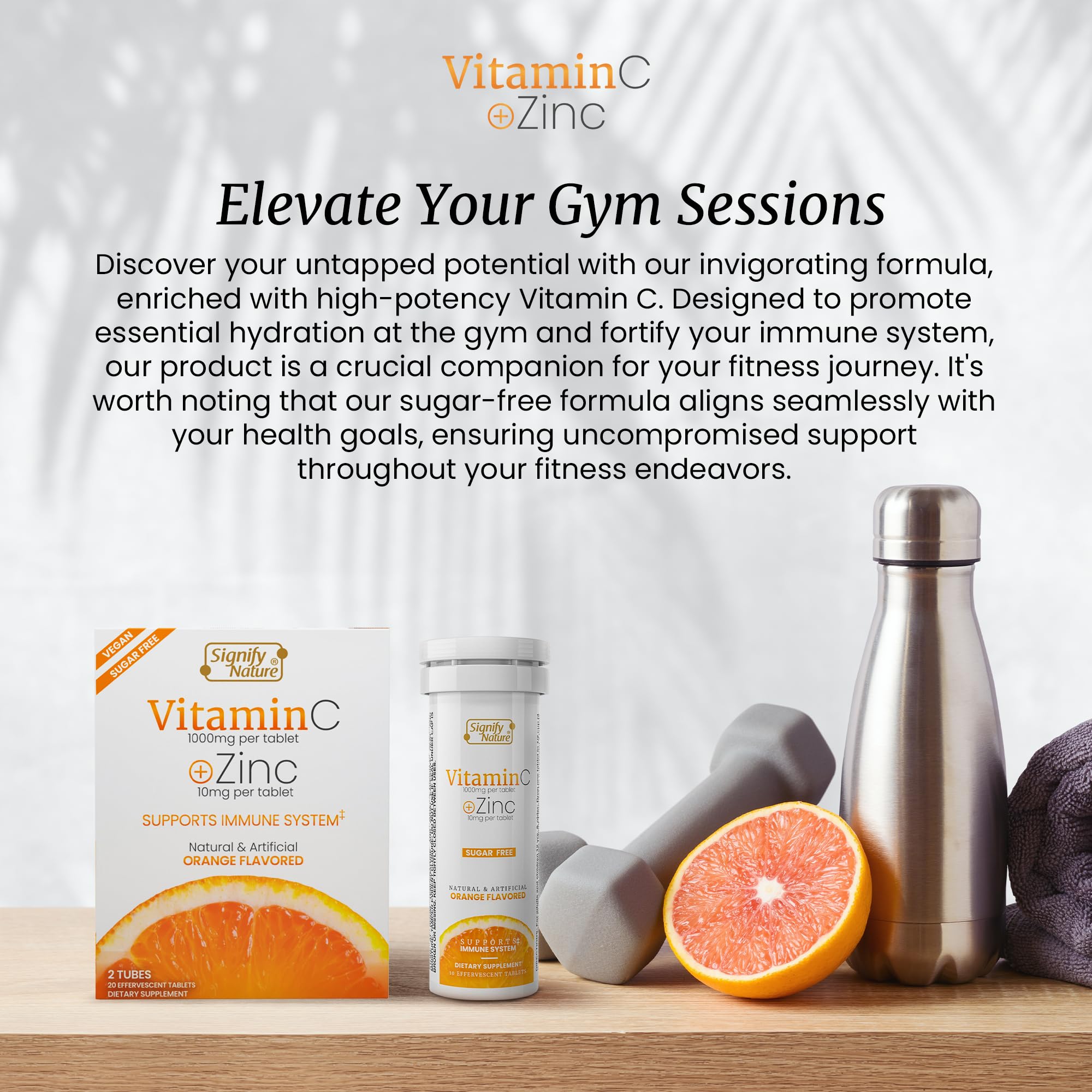 SIGNIFY NATURE Vitamin C 1000mg Effervescent Tablets with Zinc, 20CT | Potent Immune Support with Zinc, Sugar-Free & Vegan, Dissolvable Fizzy Tablet, Water Soluble, Easy Daily Vitamin C Boost