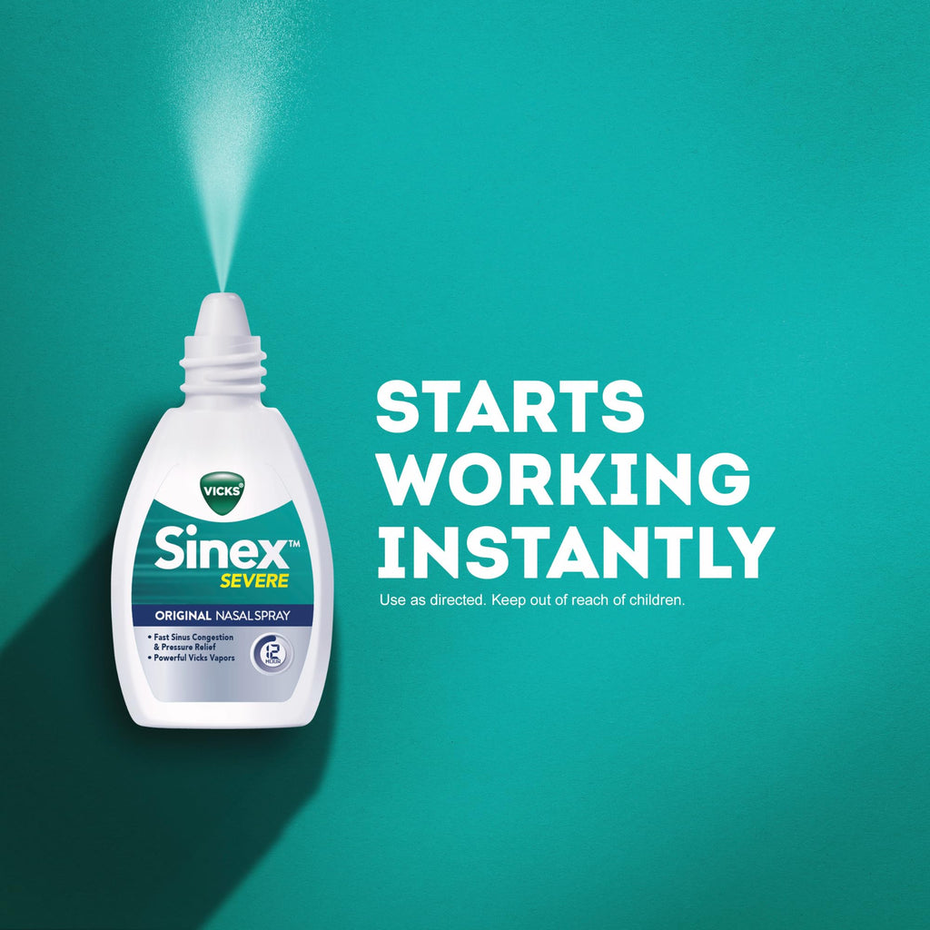 Buy now Vicks Sinex SEVERE, Nasal Spray, Original Sinus Decongestant for Fast Relief of Cold & Allergy Congestion, Sinus Pressure Relief, 0.5 Fl. Oz (Pack of 4) at indiglob india