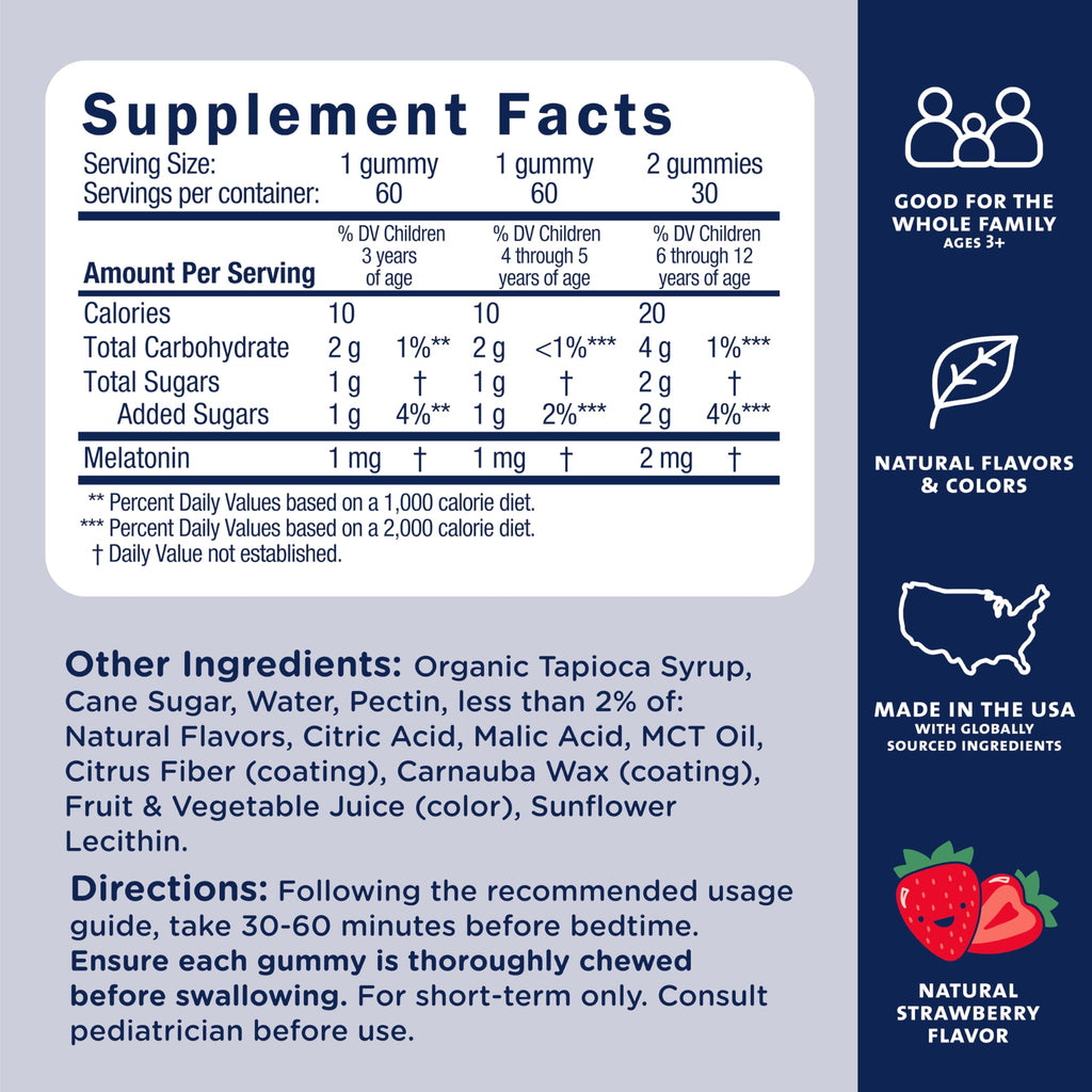 Mommy's Bliss Kids Sleep Support Melatonin Gummies, Strawberry Flavor 60ct