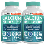 PrimeMD 4-in-1 Calcium 1200mg, Vitamin D3 K2 5000IU, Vegan Non-GMO, 120ct | Bone Health and Everyday Vitality Support, Extra Strength Calcium with Vitamin D3 and K2, Vegan, Non-GMO, Calcium Supplement