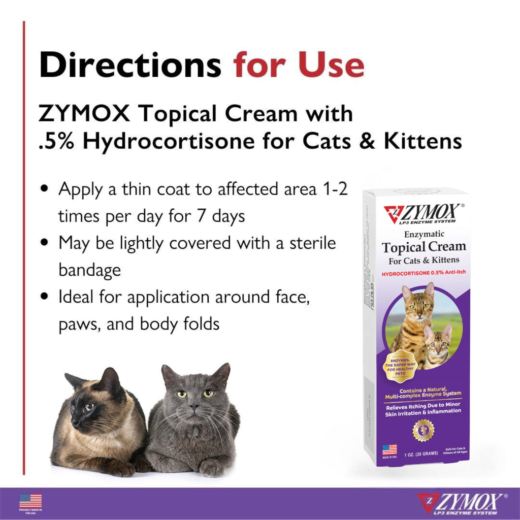 Zymox Cat & Kitten Topical Cream w/ .5% hydrocortisone - 1 oz. Tube
