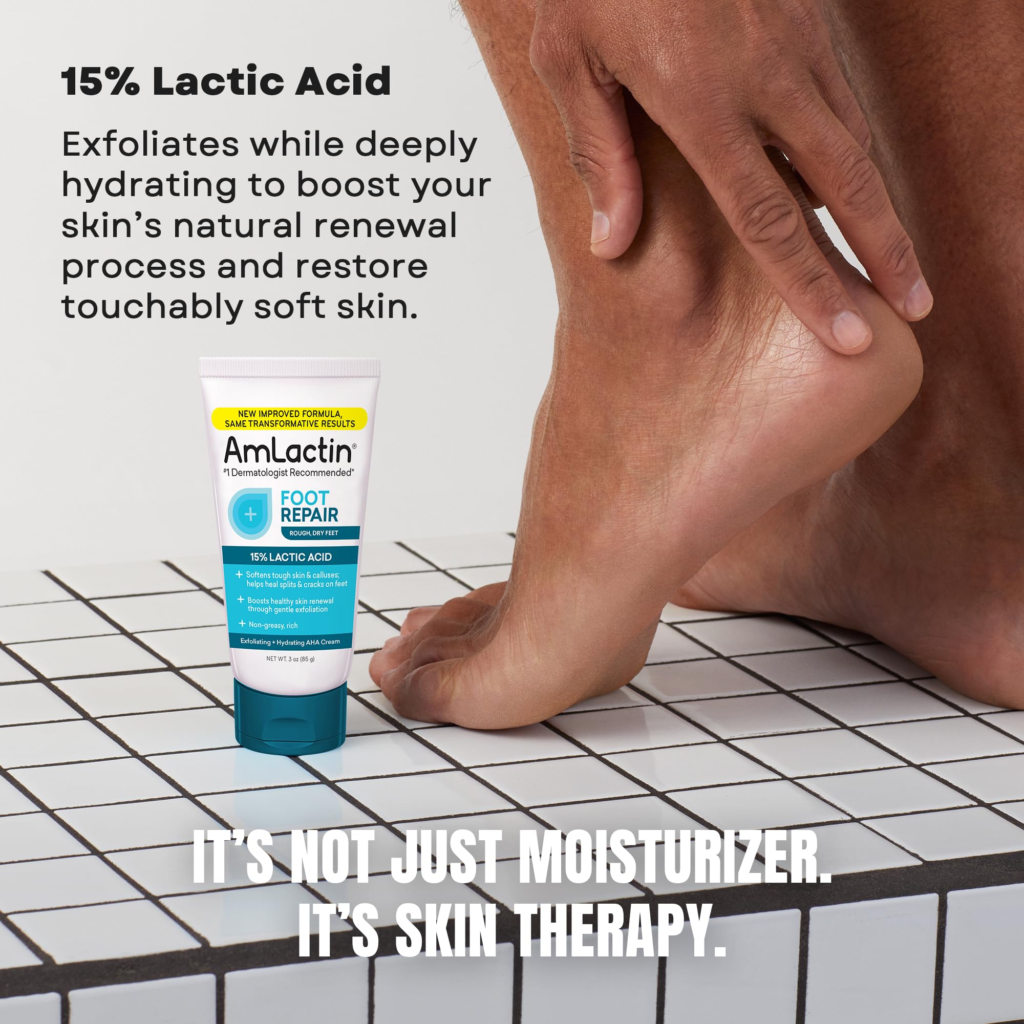 AmLactin Foot Repair Cream, 15% Lactic Acid for Cracked Heels, 3 oz | 15% lactic acid foot cream exfoliates, softens calluses and moisturizes dry, cracked heels and rough feet without scrubbing.