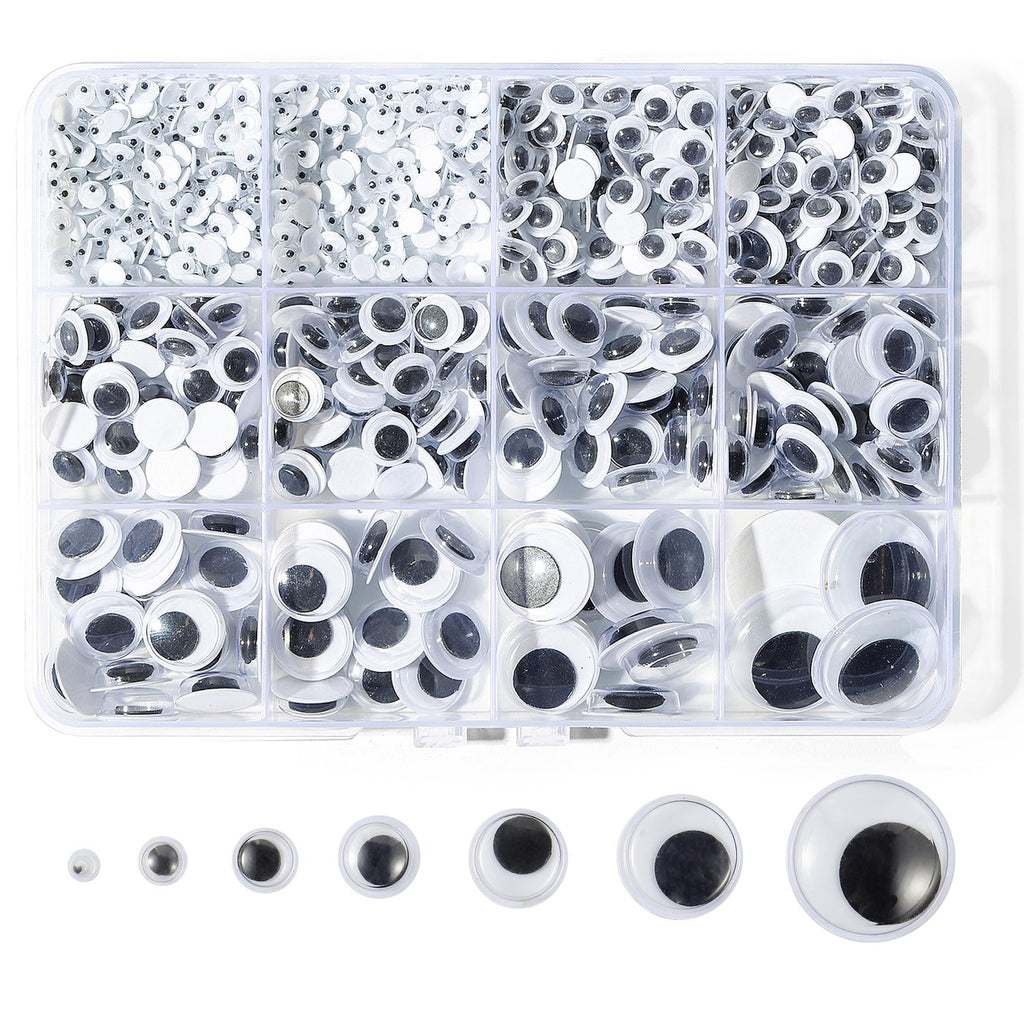 Bflaae 764pcs Black Wiggle Googly Eyes Self Adhesive, 4mm 6mm 8mm 10mm 12mm 15mm 20mm Large and Small Googly Eyes for Crafts