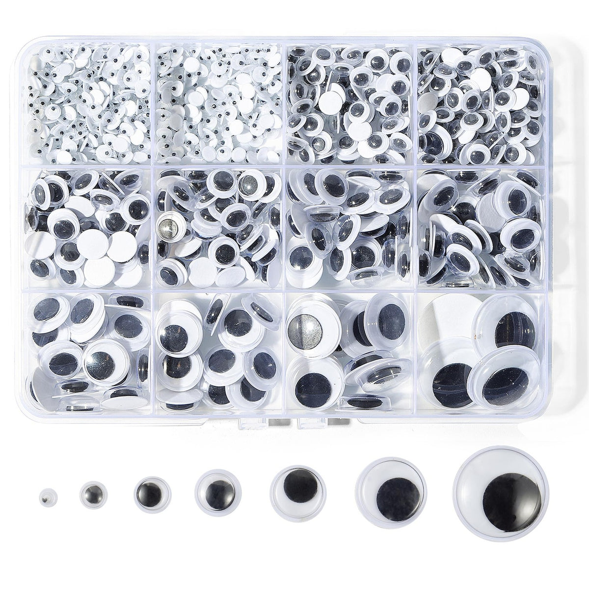Bflaae 764pcs Black Wiggle Googly Eyes Self Adhesive, 4mm 6mm 8mm 10mm 12mm 15mm 20mm Large and Small Googly Eyes for Crafts