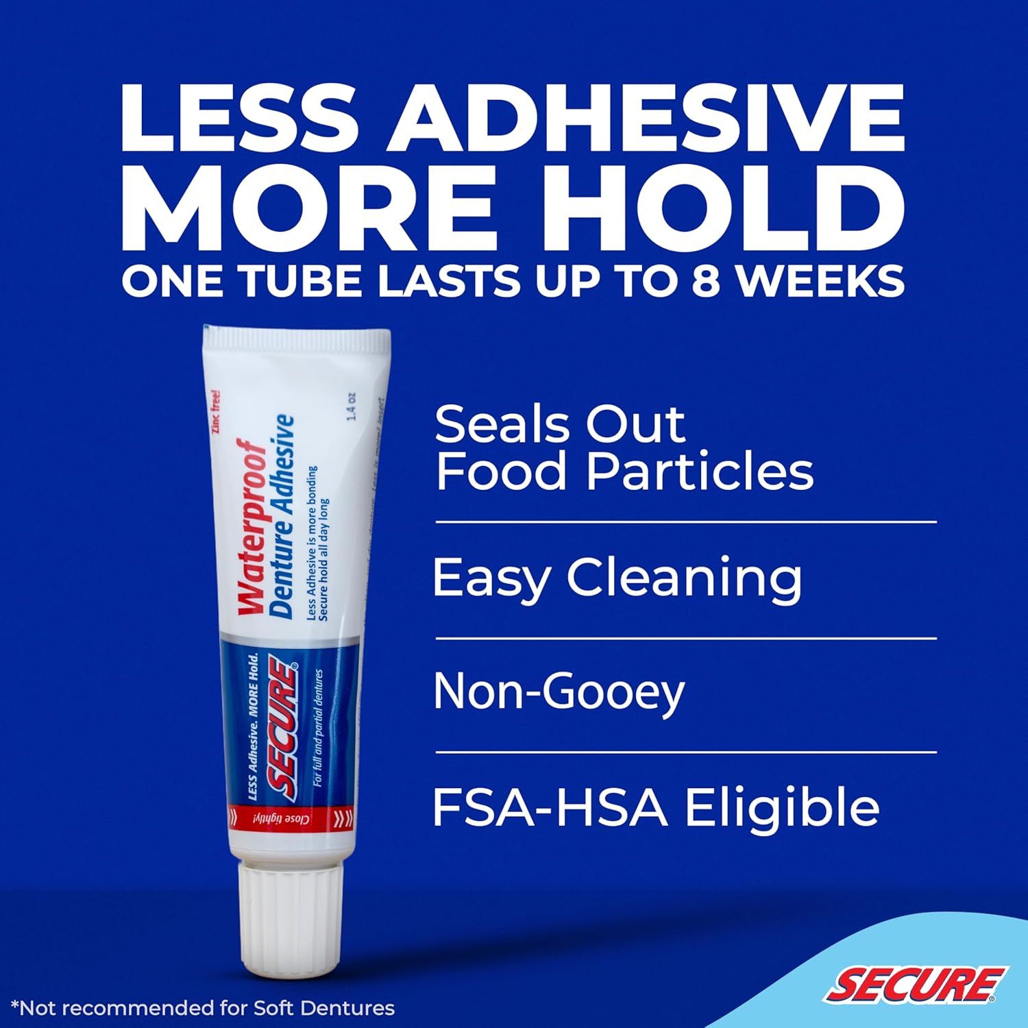 Buy now Secure Waterproof Denture Adhesive - Zinc Free - Extra Strong Hold For Upper, Lower or Partials - 1.4 oz at indiglob india