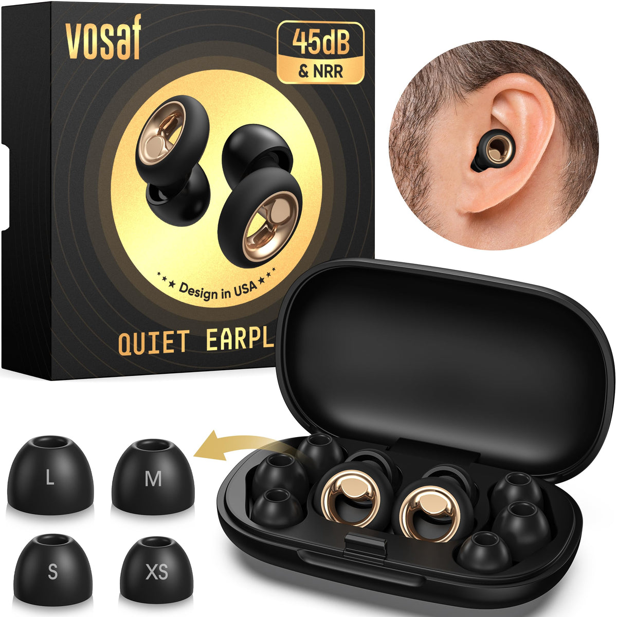 Ear Plugs for Sleeping Noise Cancelling, Reusable Silicone Ear Plugs for Noise Reduction, Soft Hearing Protection with 8 Ear Tips for Concerts, Work, Swimming, and Travel(Dark Gray)