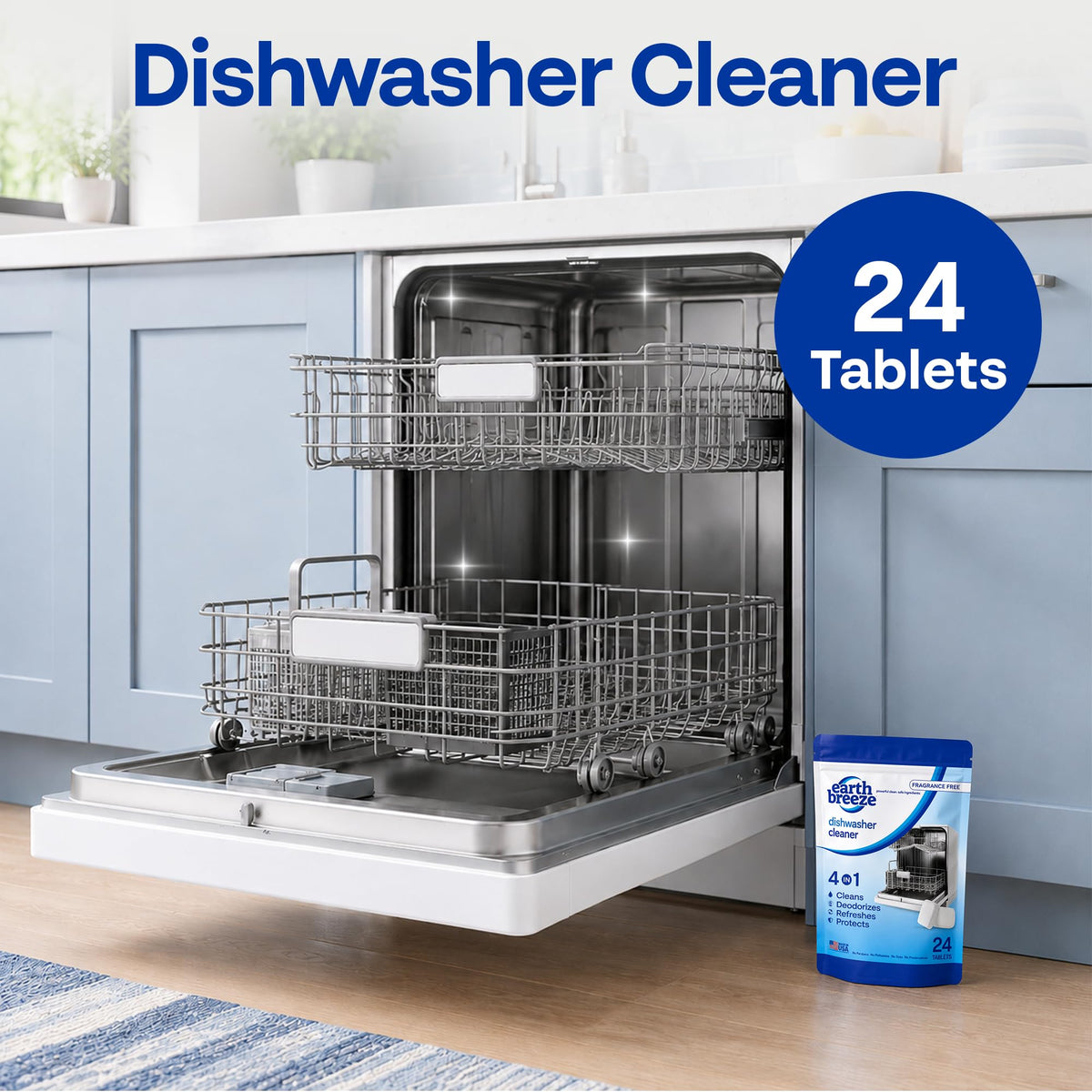 Earth Breeze Dishwasher Cleaner Tablets 4-in-1 Fragrance Free