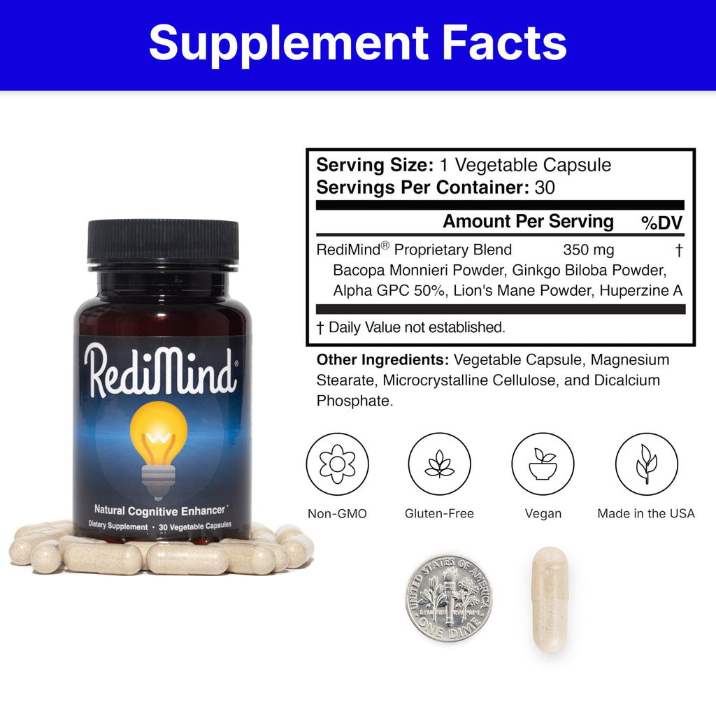 Natural Cognitive Support and Brain Supplement, Vegan, Gluten-Free | Sharpens Memory, Focus, Concentration, and Recall While Promoting Mental Clarity and Cognitive Function, 30-Day Supply