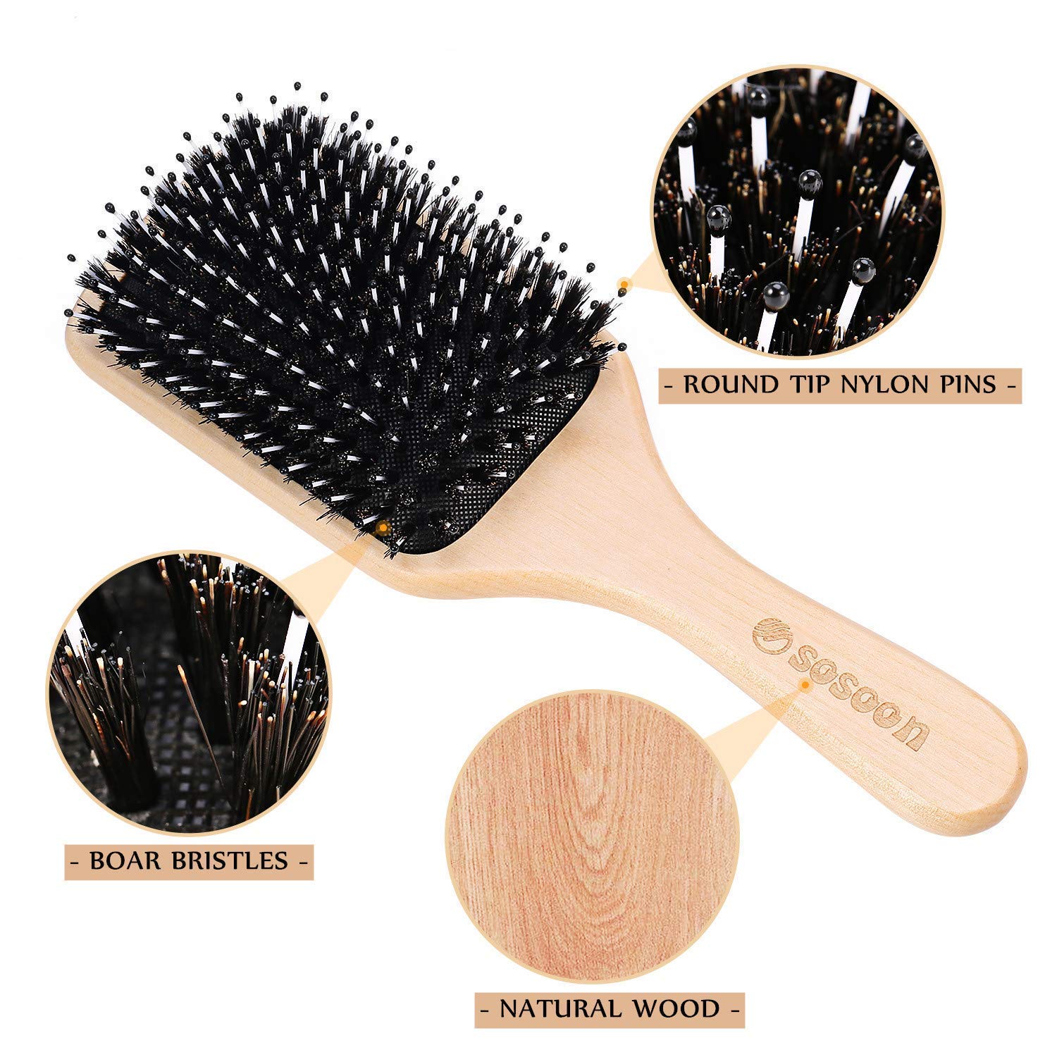 Buy now Hair Brush, 2 Pack Boar Bristle Paddle Hairbrush for Women Men Kids Reducing Frizzy, No More Tangle, Small Travel Brush Tail Comb & Giftbox Included at indiglob india