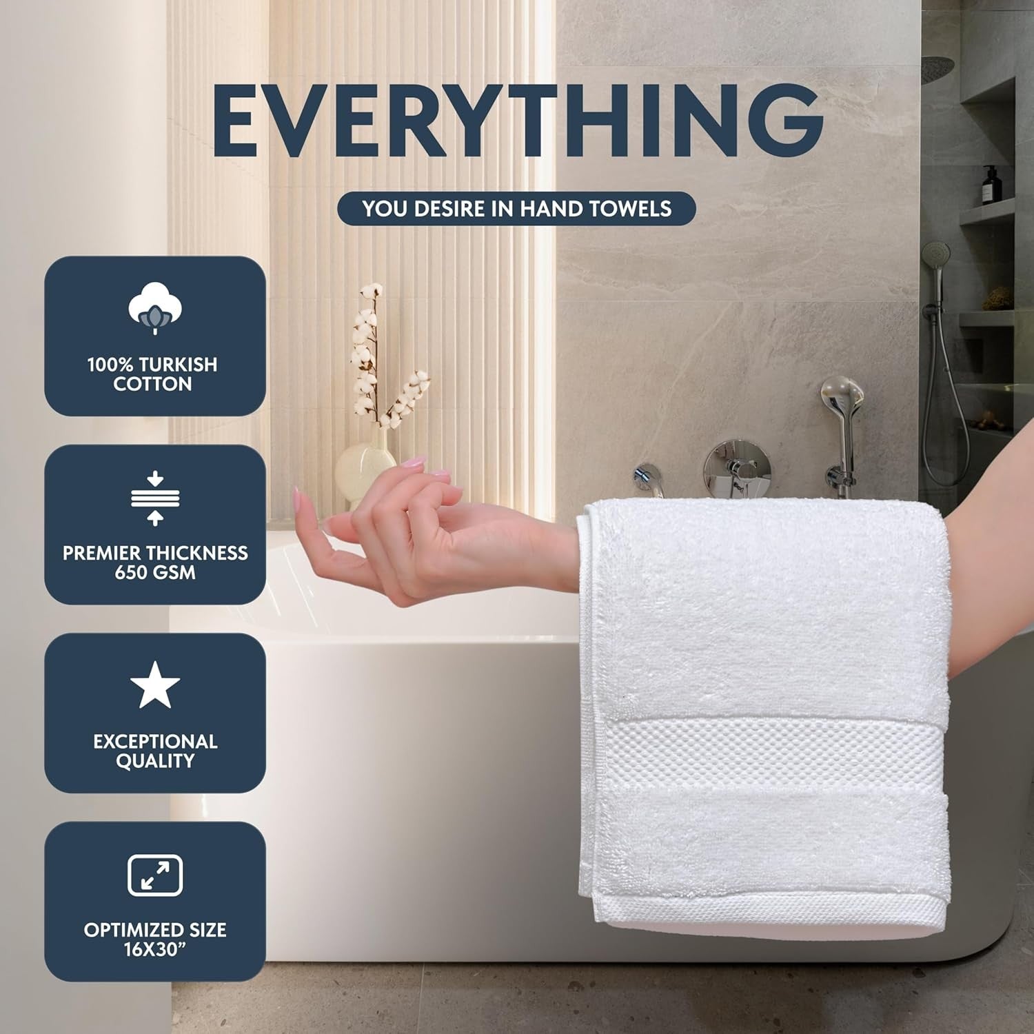 Buy now Luxury White Hand Towels - Soft 100% Turkish Cotton | Highly Absorbent Hotel spa Bathroom Towel Collection | 16x30 Inch | Set of 6 at indiglob india