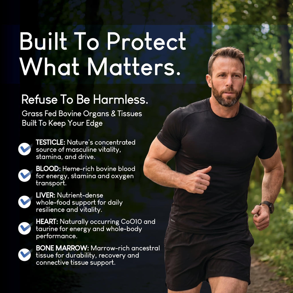 Beef Organ Supplement for Men | Grass-Fed Testicle, Blood, Liver, Heart & Bone Marrow | Primal Energy, Stamina & Daily Performance | 90-Day Supply