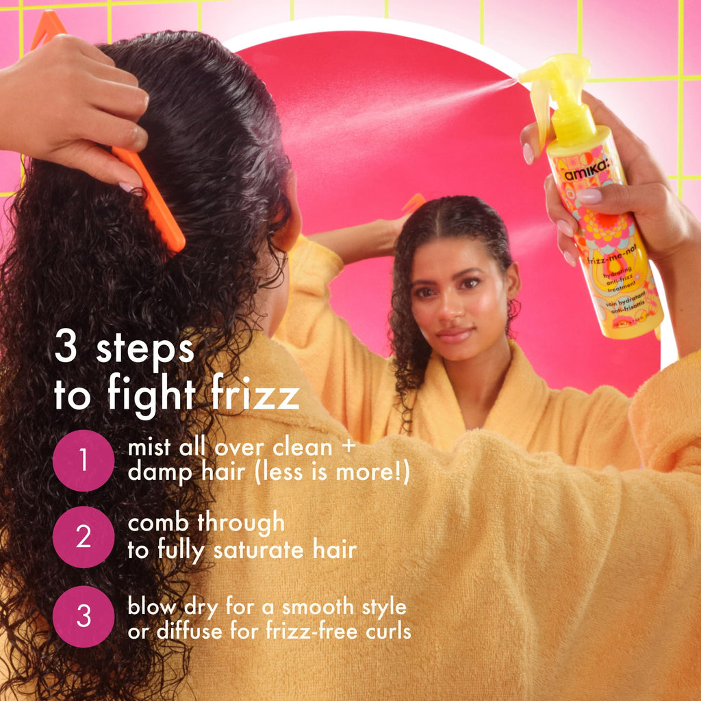 amika frizz-me-not hydrating anti-frizz treatment | lightweight hydrating spray for medium to thick coarse hair types 2a-4c, humidity + heat protection, smooth frizz for up to 3 days