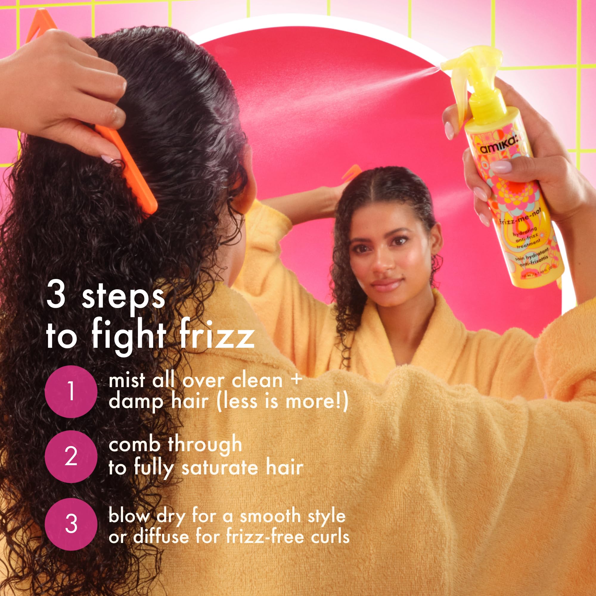amika frizz-me-not hydrating anti-frizz treatment | lightweight hydrating spray for medium to thick coarse hair types 2a-4c, humidity + heat protection, smooth frizz for up to 3 days