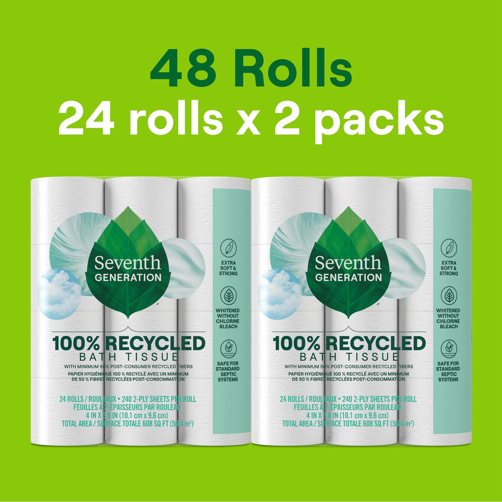 Seventh Generation Toilet Paper, 100% Recycled 2-Ply Bath Tissue, 48 Rolls
