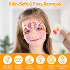 Mocoosy 41 Color Face Painting Kit for Kids, Non-Toxic Water Activated Face Paint Palette With Stencils, Brushes, Gem, Professional Facepainting Kit for Halloween Makeup, Cosplay Party, Carnival