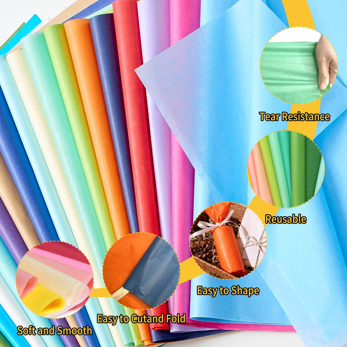PSISO 360 Sheets Tissue Paper for Gift Bags, 40 Colors 14x10 Inch Bulk Gift Paper for Crafts Packaging Wrapping Supplies Birthday Party Wedding Flower Decorations DIY Art Projects