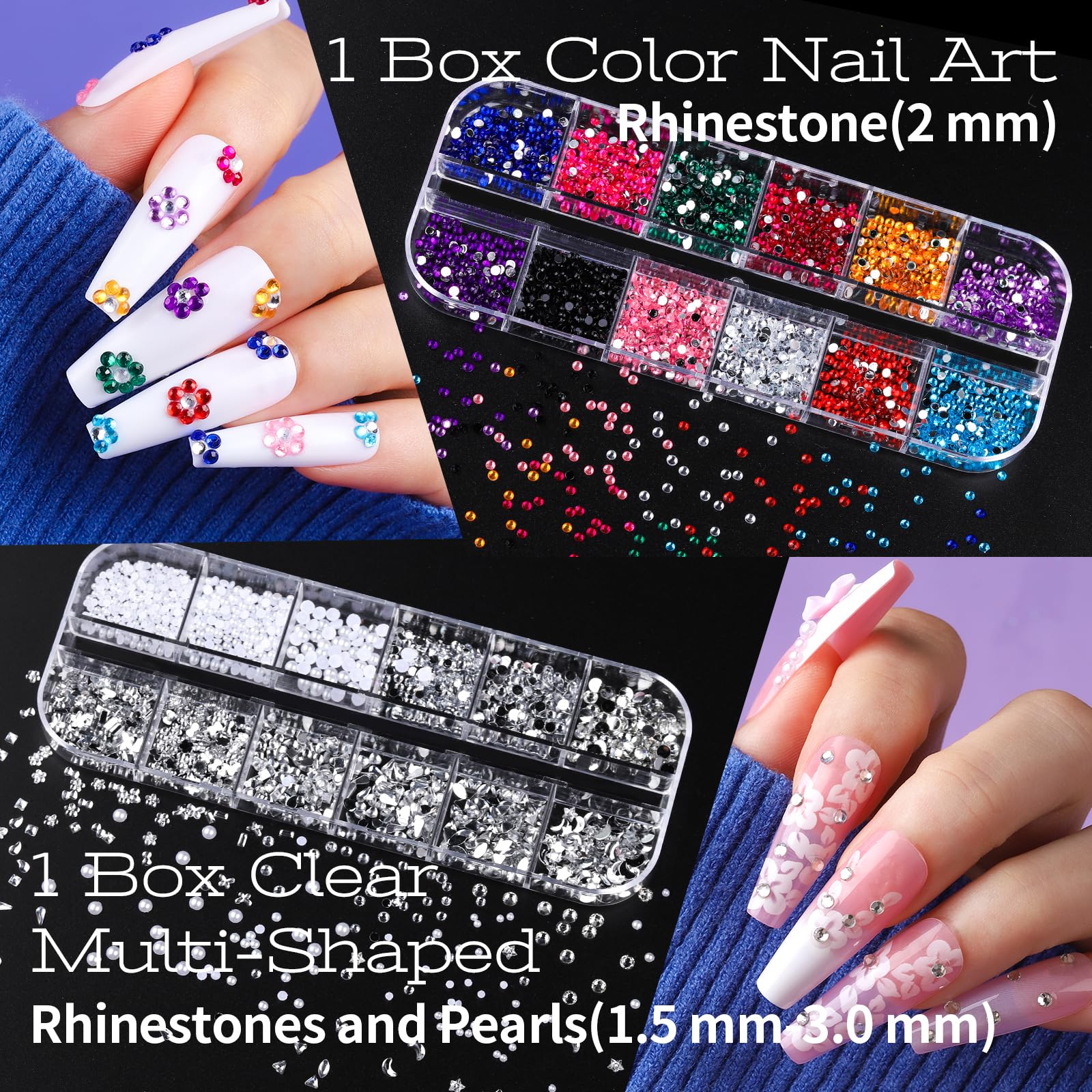 Teenitor Nail Charms and Nail Art Tools Set, Nail Art Kit with 5 Boxes of 3D Nail Charms and Gems Rhinestones, 15 Pcs Nail Art Brushes, 5 Pcs Nail Dotting Tools, 2 Set of Nail Stand