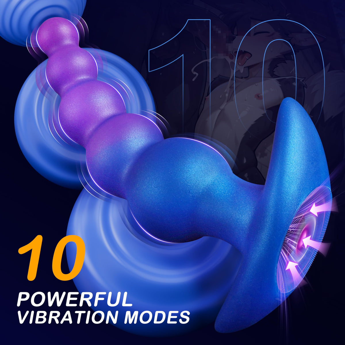 8" Vibrating Anal Beads Butt Plug, Soft Silicone Anal Vibrator Sex Toys