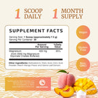 Magnesium Glycinate Powder 400MG, Sleep & Relaxation Support, Sugar-Free | Tasty Peach Mango Flavor, High Absorption Chelated Magnesium Powder, Vegan, Gluten-Free, Non-GMO, 30 Servings, 225g (7.94oz)