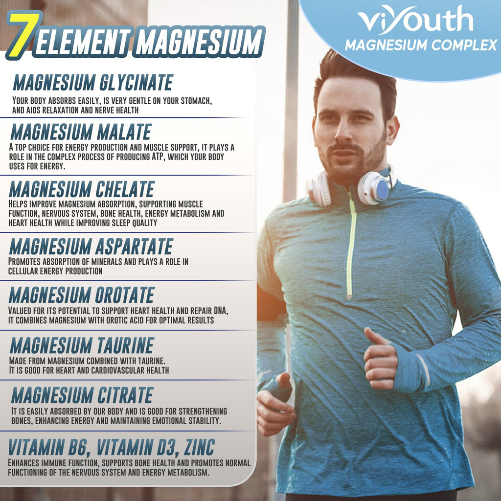 Magnesium 7 Complex Supplement Advanced for Sleep & Muscle, 180 Capsules | 7 Forms of Magnesium (Glycinate, Malate, Chelate, Aspartate, Orotate, Taurine, Citrate), Zinc, Vitamin D3 & Vitamin B6