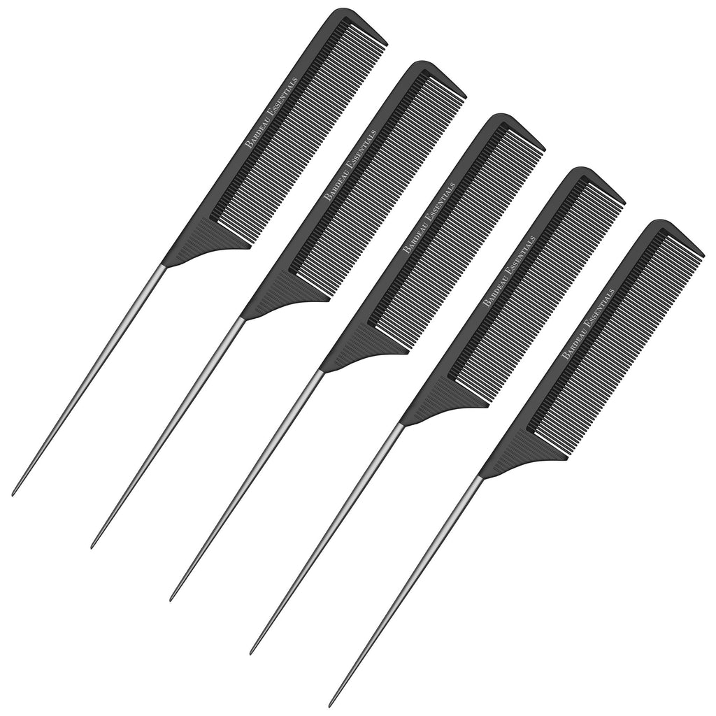 Professional 8.8 Inch Tail Comb - Black Carbon Fiber And Stainless Steel Pintail - Anti Static And Heat Resistant Teasing Lightweight Comb For All Hair Types