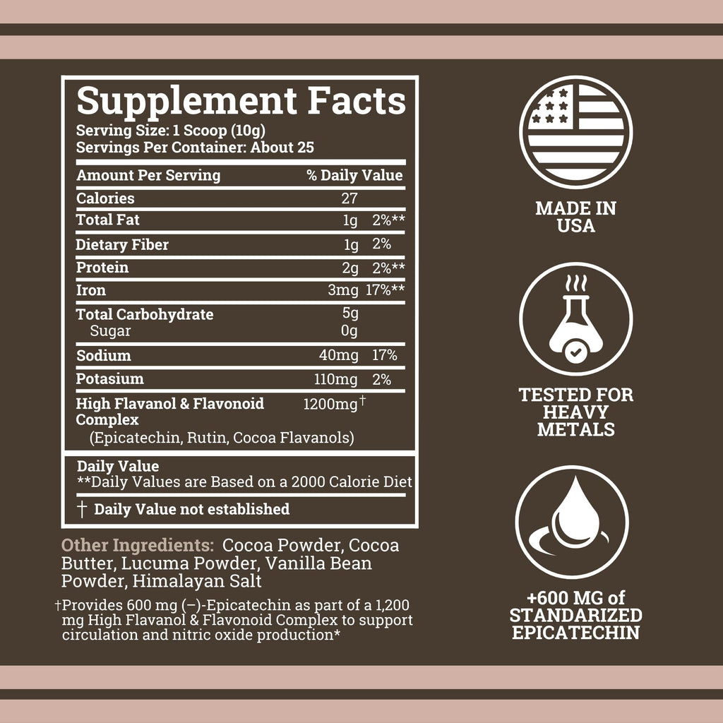 Black Forest High Flavanol Cocoa Powder - 1200mg Flavanols & Flavonoids with 600mg Epicatechin - 10X Concentrated Dark Cocoa Extract for Nitric Oxide and Wellness Support - Non-GMO Vegan