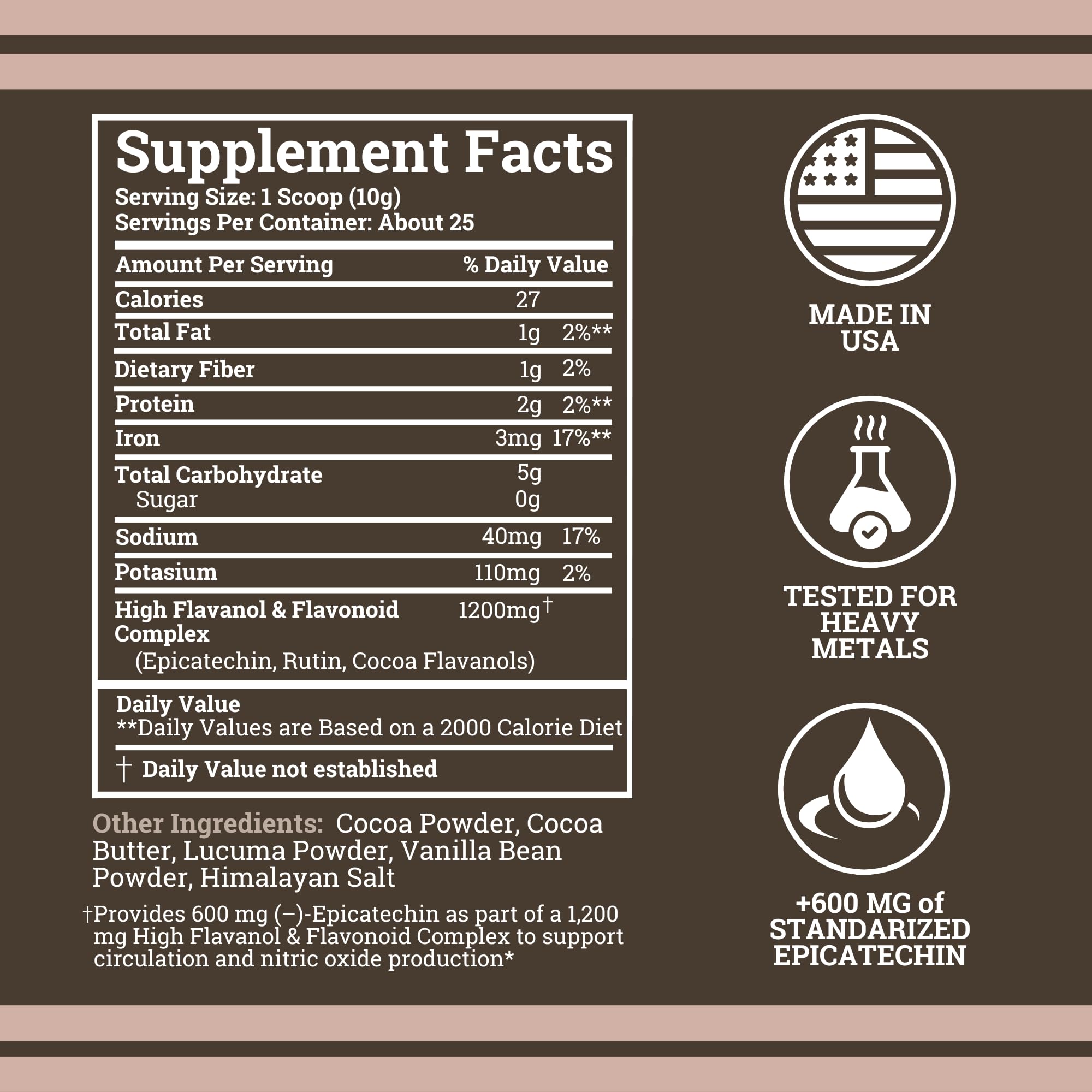 Black Forest High Flavanol Cocoa Powder - 1200mg Flavanols & Flavonoids with 600mg Epicatechin - 10X Concentrated Dark Cocoa Extract for Nitric Oxide and Wellness Support - Non-GMO Vegan