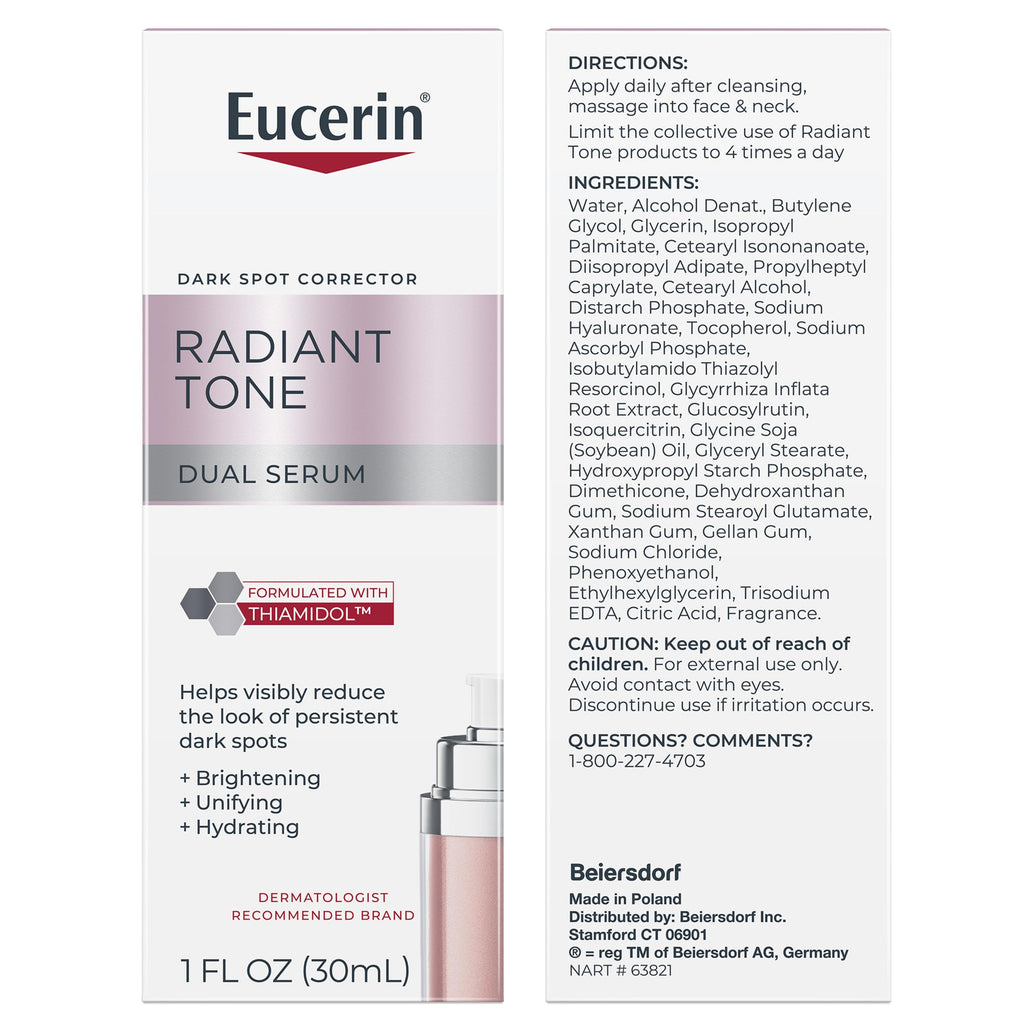 Eucerin Radiant Tone Dual Serum Dark Spot Corrector, Dark Spot Serum with Thiamidol and Hyaluronic Acid, 1 Fl Oz Bottle