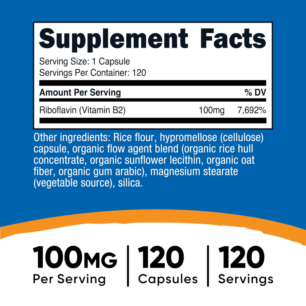 Nutricost Vitamin B2 (Riboflavin) 100mg, 120 Capsules, Gluten Free | GMO-Free