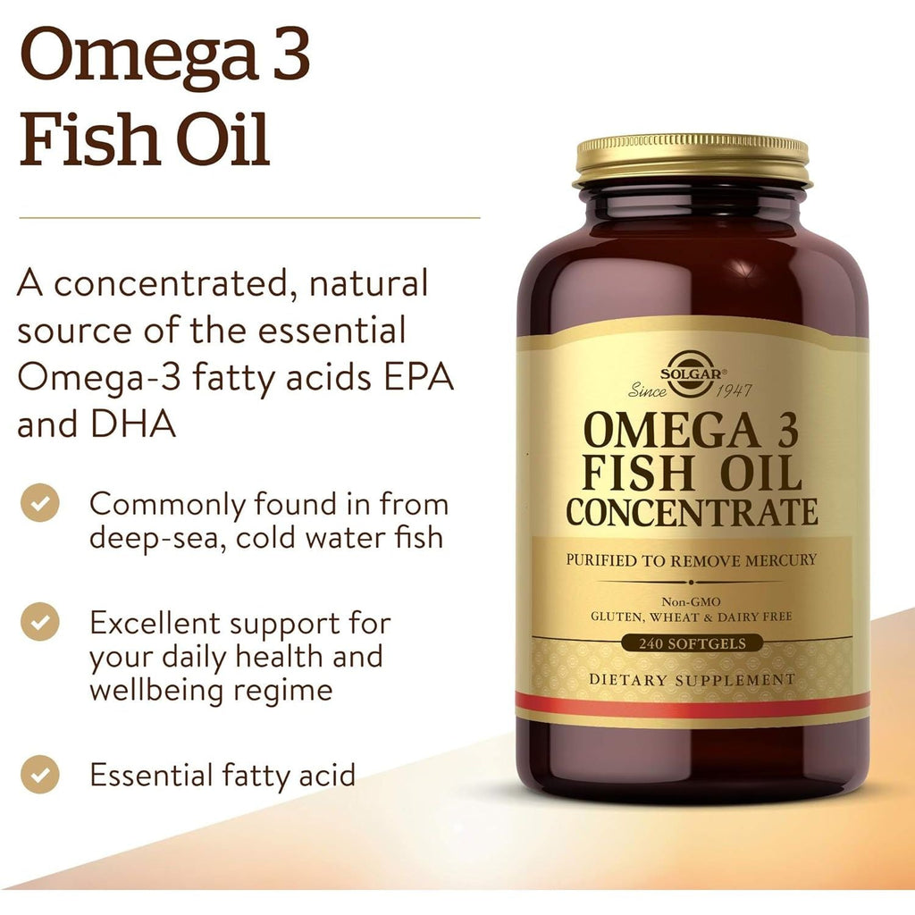 Buy now Solgar Omega-3 Fish Oil Concentrate, 240 Softgels at indiglob india