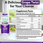Herbal Clean Qcarbo32 Same Day Detox Cleanse Drink (32 fl oz) - Grape Flavor Full Body Cleanse* Detox Drink for Moderate Toxin Level*, Vitamin B2 and Vitamin B12 for Men & Women