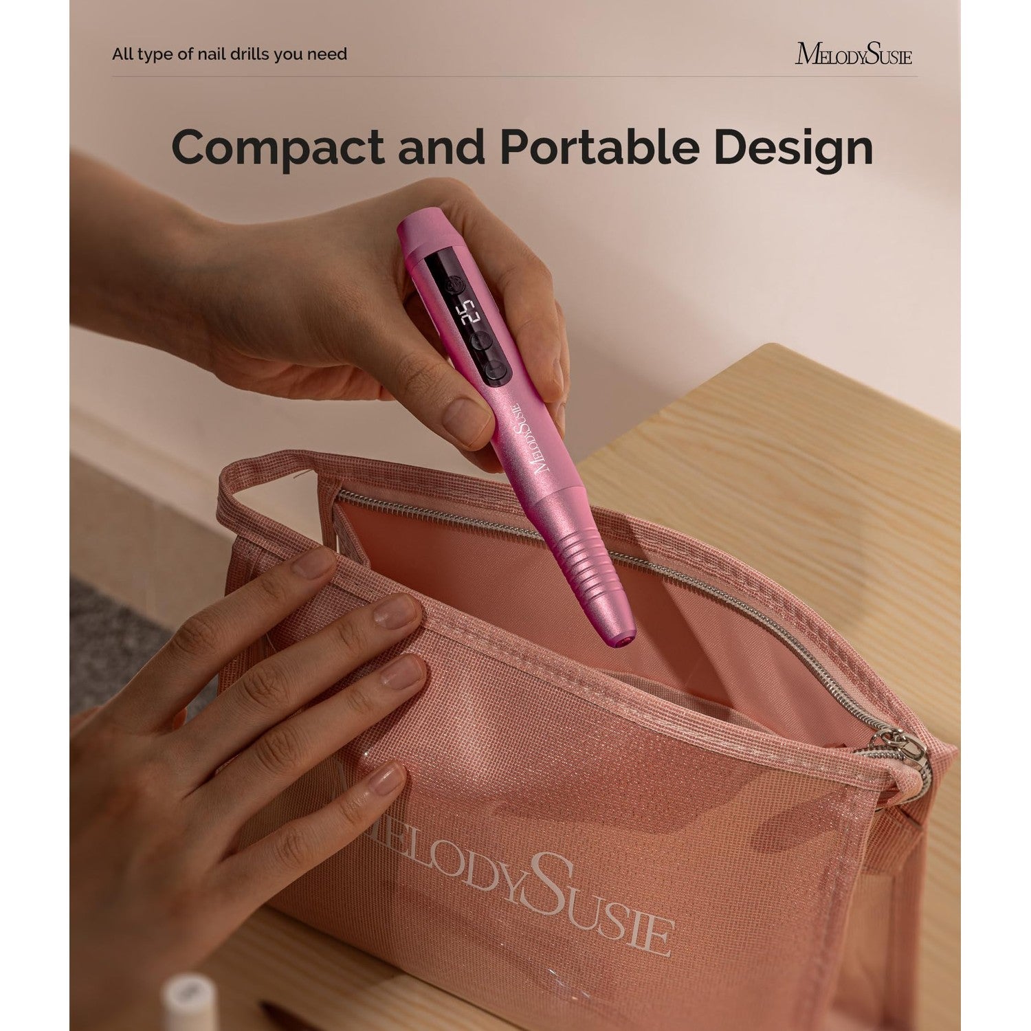 MelodySusie Pen-Shaped Portable Cordless Nail Drill,PC180G 25000RPM Rechargeable Electric File with LED Display for All Nail Care, Manicure Shaping & Acrylic Gel Removal for Nail Artists DIY at Home