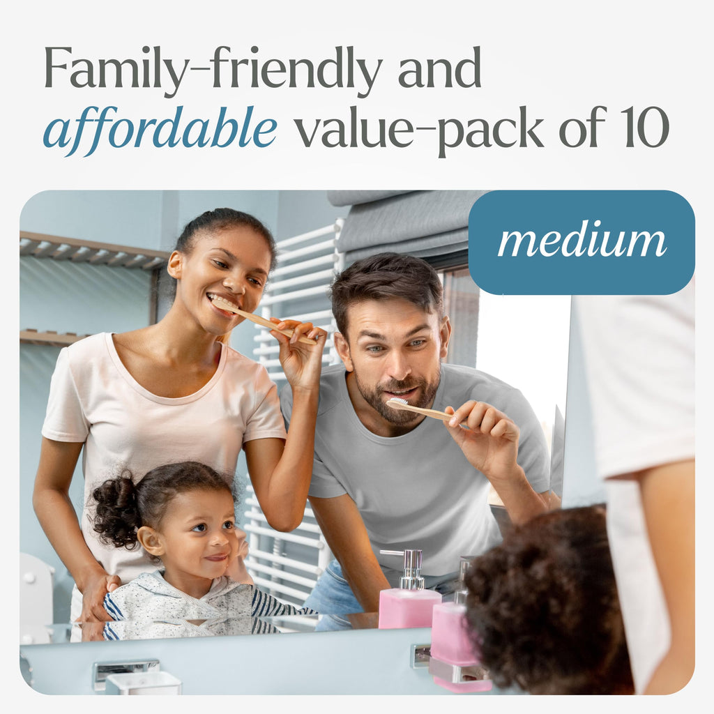 VIVAGO Bamboo Toothbrushes 10 Pack – Plant-Based Medium Bristles