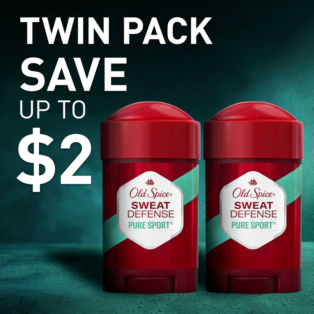 Old Spice Antiperspirant and Deodorant for Men, 24/7 Sweat and Odor Protection, Legendary Fragrance, Sweat Defense, Pure Sport Plus, 2.6 oz Twin Pack
