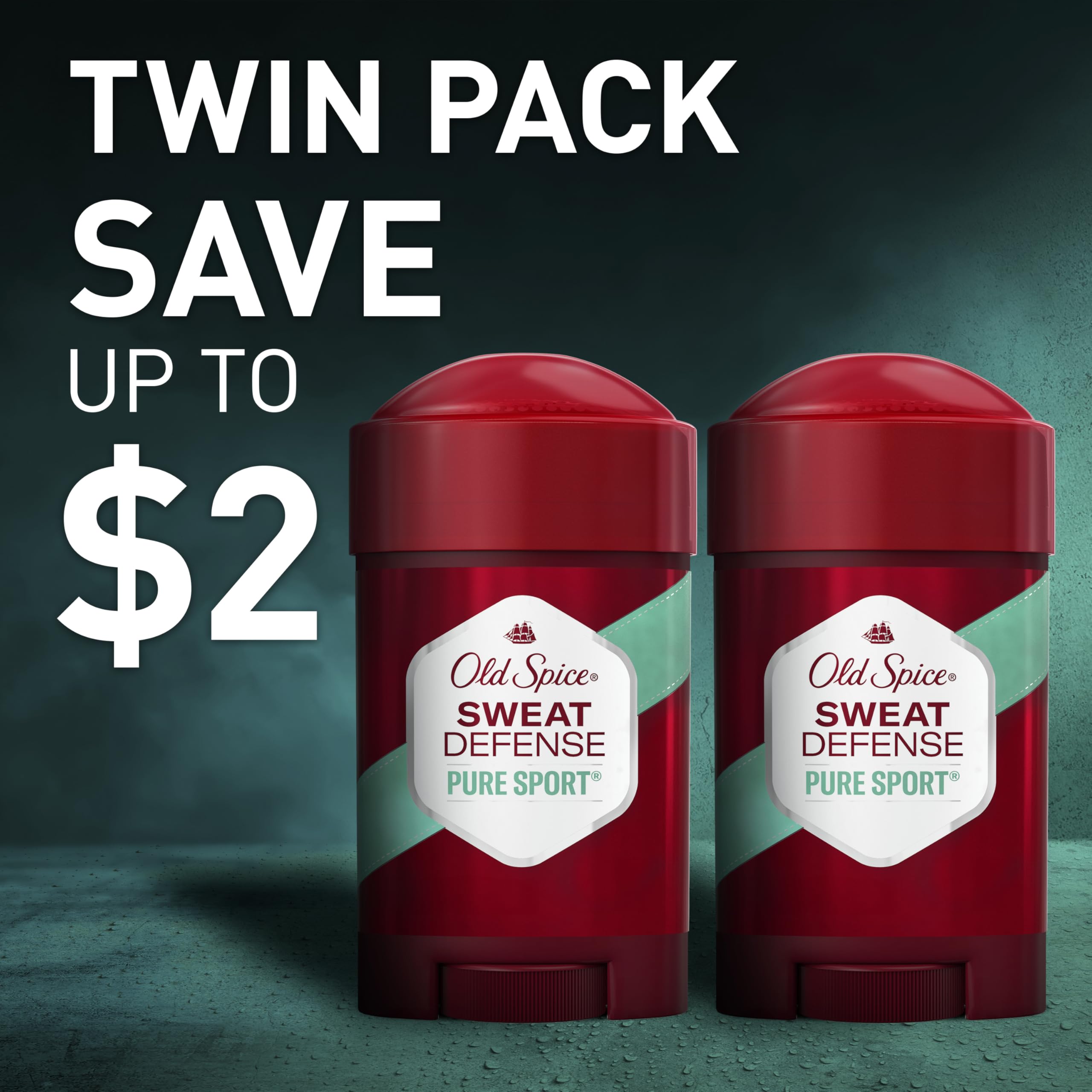 Old Spice Antiperspirant and Deodorant for Men, 24/7 Sweat and Odor Protection, Legendary Fragrance, Sweat Defense, Pure Sport Plus, 2.6 oz Twin Pack