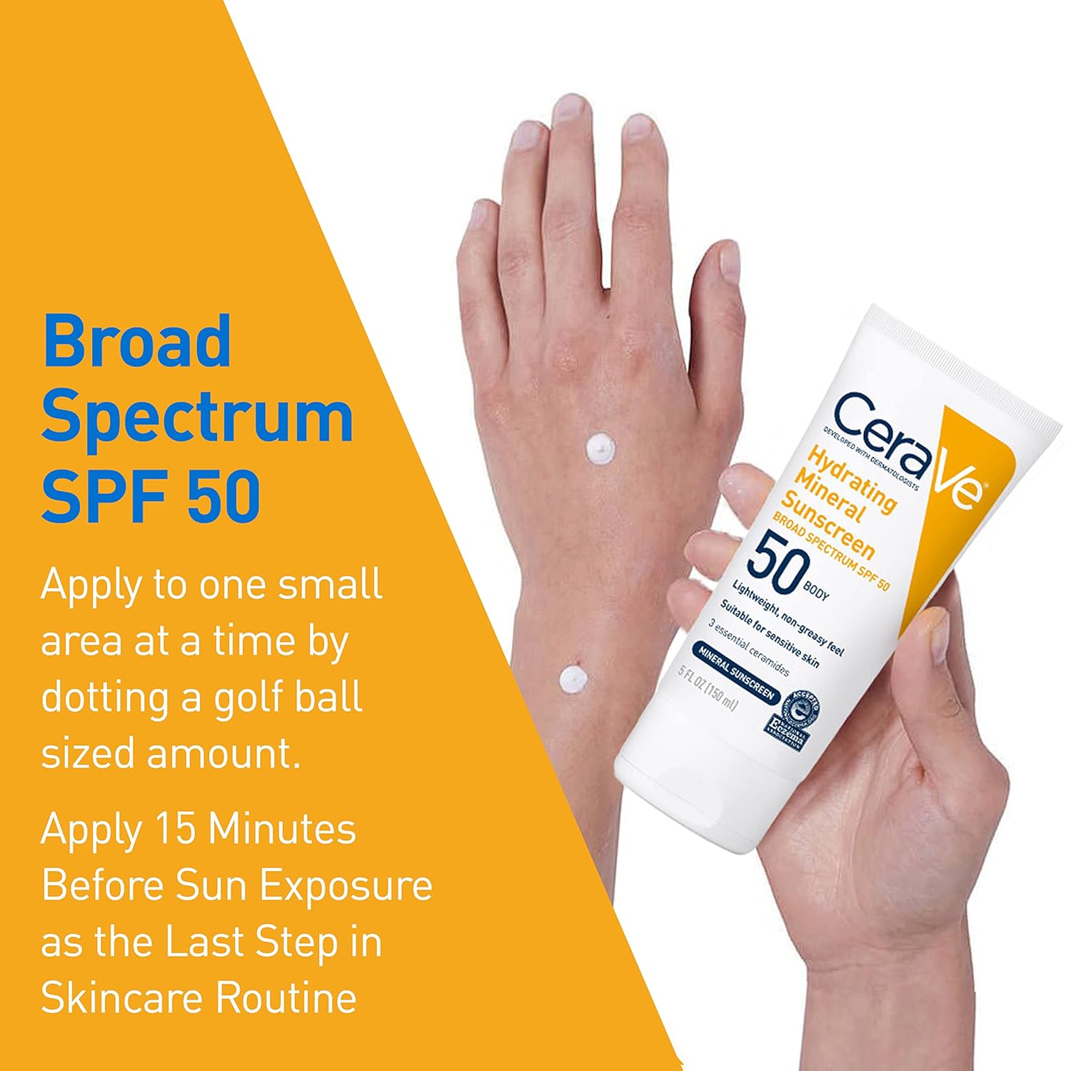 Buy now CeraVe 100% Mineral Sunscreen SPF 50 with Zinc Oxide & Titanium Dioxide, Hyaluronic Acid & Ceramides, Oil Free & Non-Greasy, Hydrating Mineral Sunscreen For Body, 5 oz at indiglob india