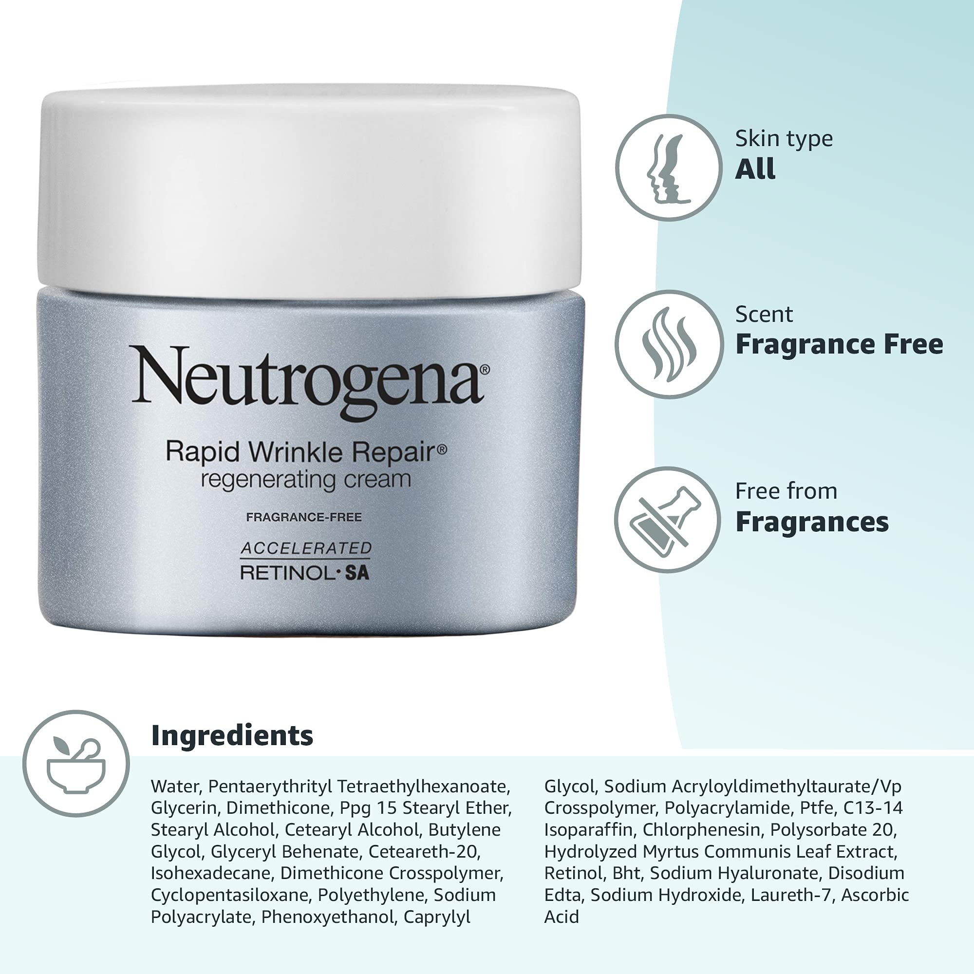 Buy now Neutrogena Rapid Wrinkle Repair Retinol Face Moisturizer, Fragrance Free, Daily Anti-Aging Face Cream with Retinol & Hyaluronic Acid to Fight Fine Lines, Wrinkles, & Dark Spots, 1.7 oz at indiglob india
