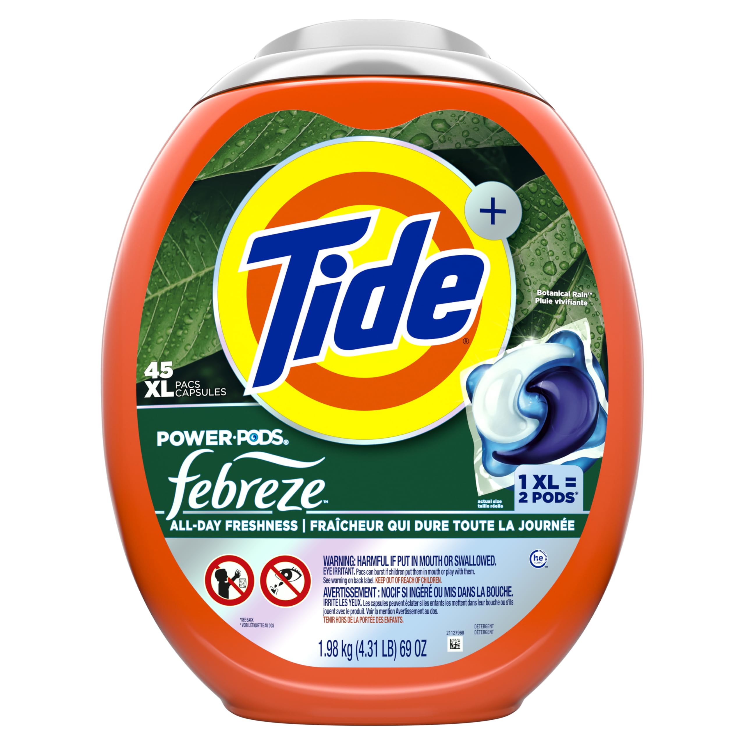 Buy now Tide Power Pods with Febreze Laundry Detergent Pacs, 45 Count, Botanical Rain Scent, All-Day Freshness at indiglob india