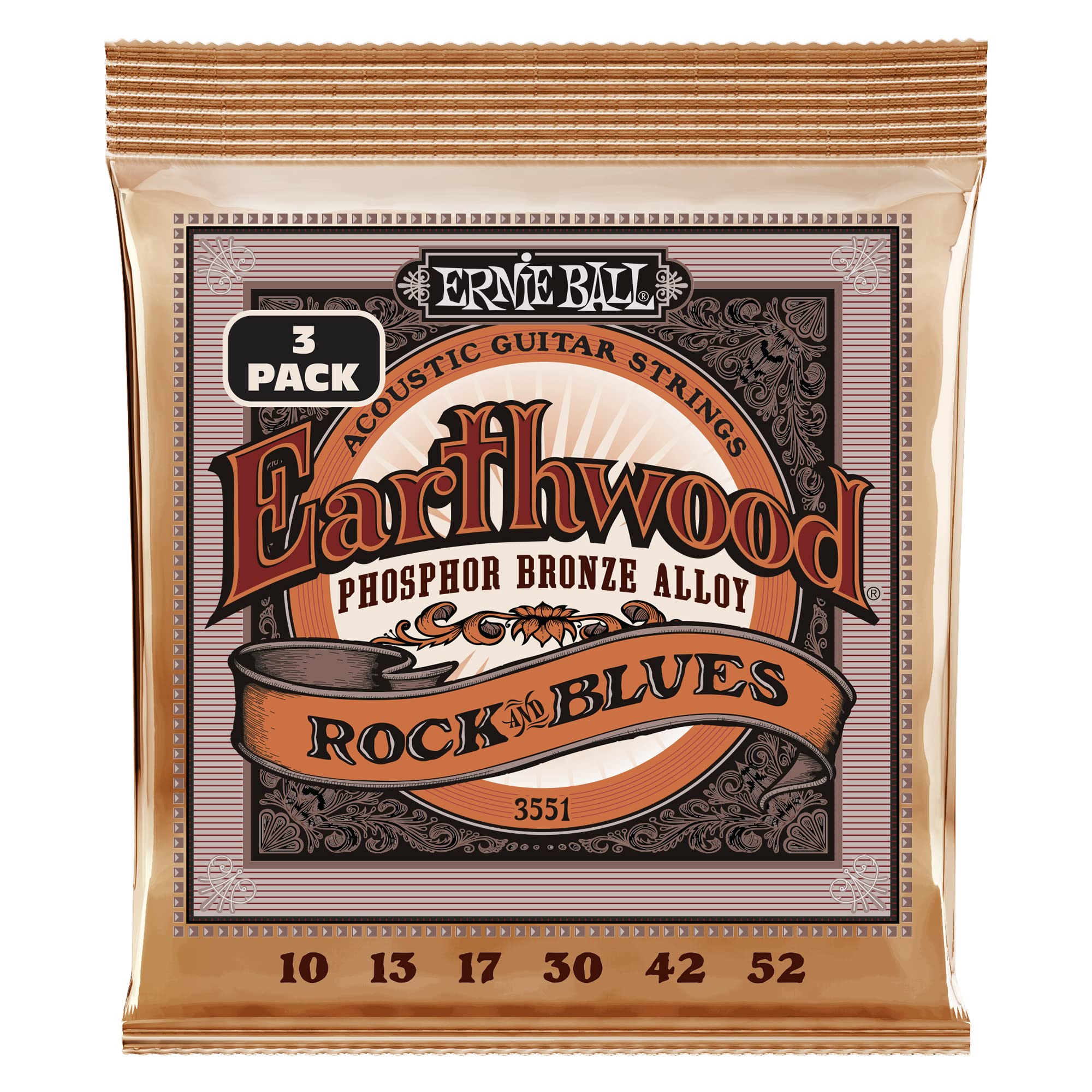 Buy now Ernie Ball Earthwood Medium Light Phosphor Bronze Acoustic Guitar Strings, 12-54 Gauge (P02146) Rock & Blues (10-52) 3-Pack at indiglob india