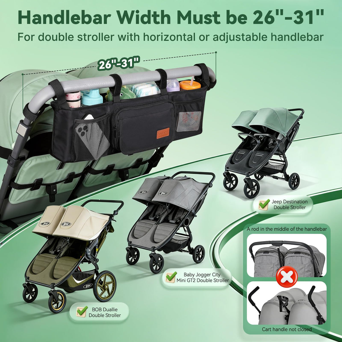 Double Stroller Organizer for Bob Duallie/Jeep Side by Side Double Stroller