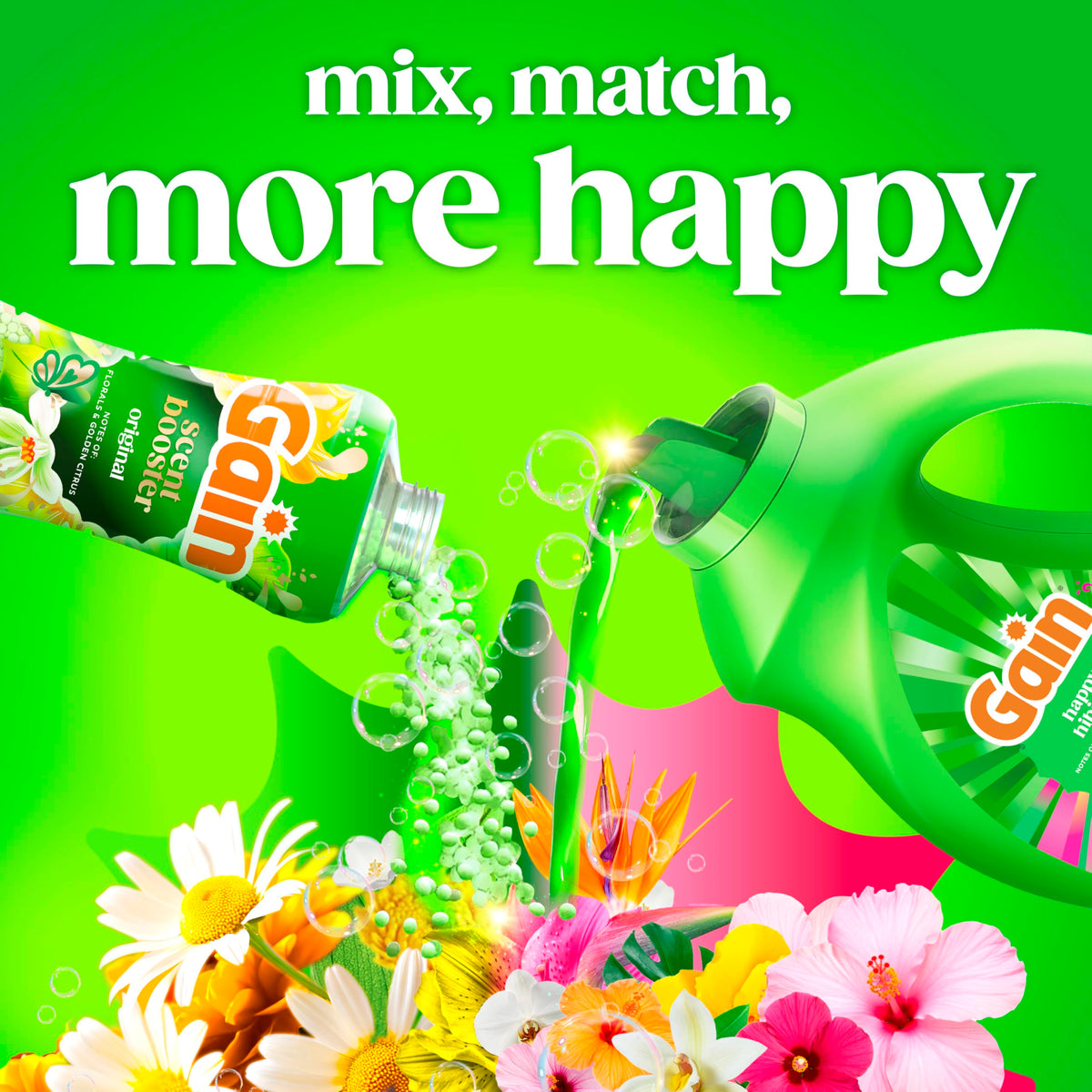 Gain Liquid Laundry Detergent, With Odor Defense, Happy Hibiscus Scent, Laundry Soap For HE Washing Machines, 132 fl oz, 100 Loads (Packaging May Vary)