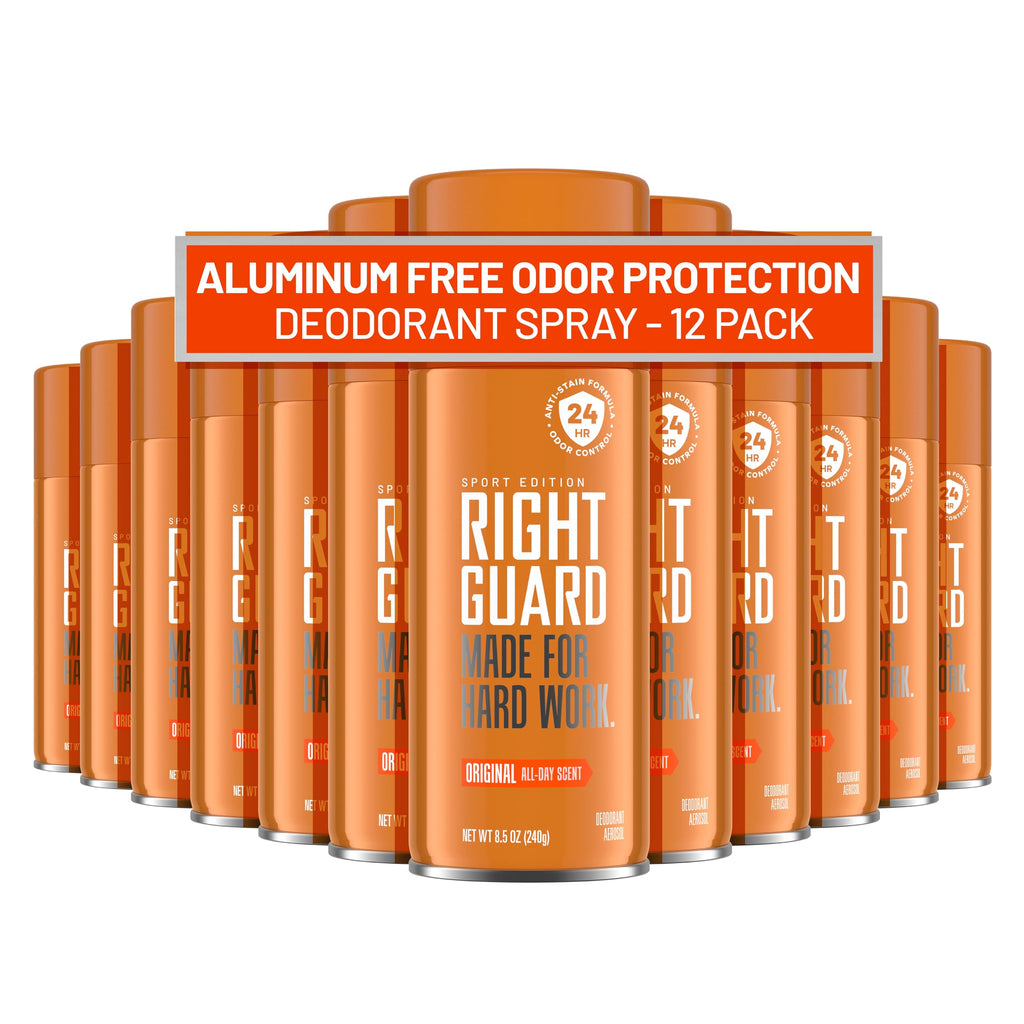 Right Guard Sport Original Scent Deodorant Spray - Aluminum Free Spray Deodorant for Men, 24-Hour Odor Protection, Anti-Stain, & Long-Lasting, 8.5 oz (2 Pack)