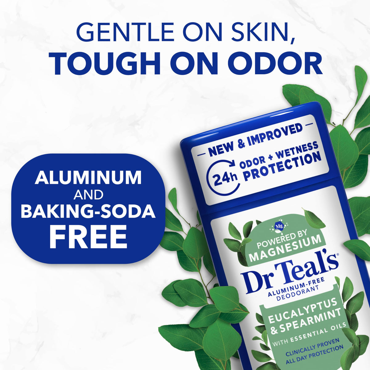 Dr Teal's Aluminum-Free Deodorant, Eucalyptus & Spearmint with Essential Oils, 2.5 oz (Pack of 3)
