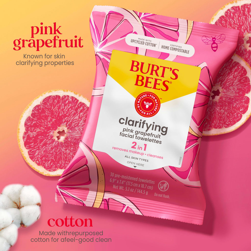 Buy now Burt's Bees Pink Grapefruit Face Wipes, for All Skin Types, Hydrating Makeup Remover & Facial Cleansing Towelettes, 30 Ct. (3-Pack) at indiglob india