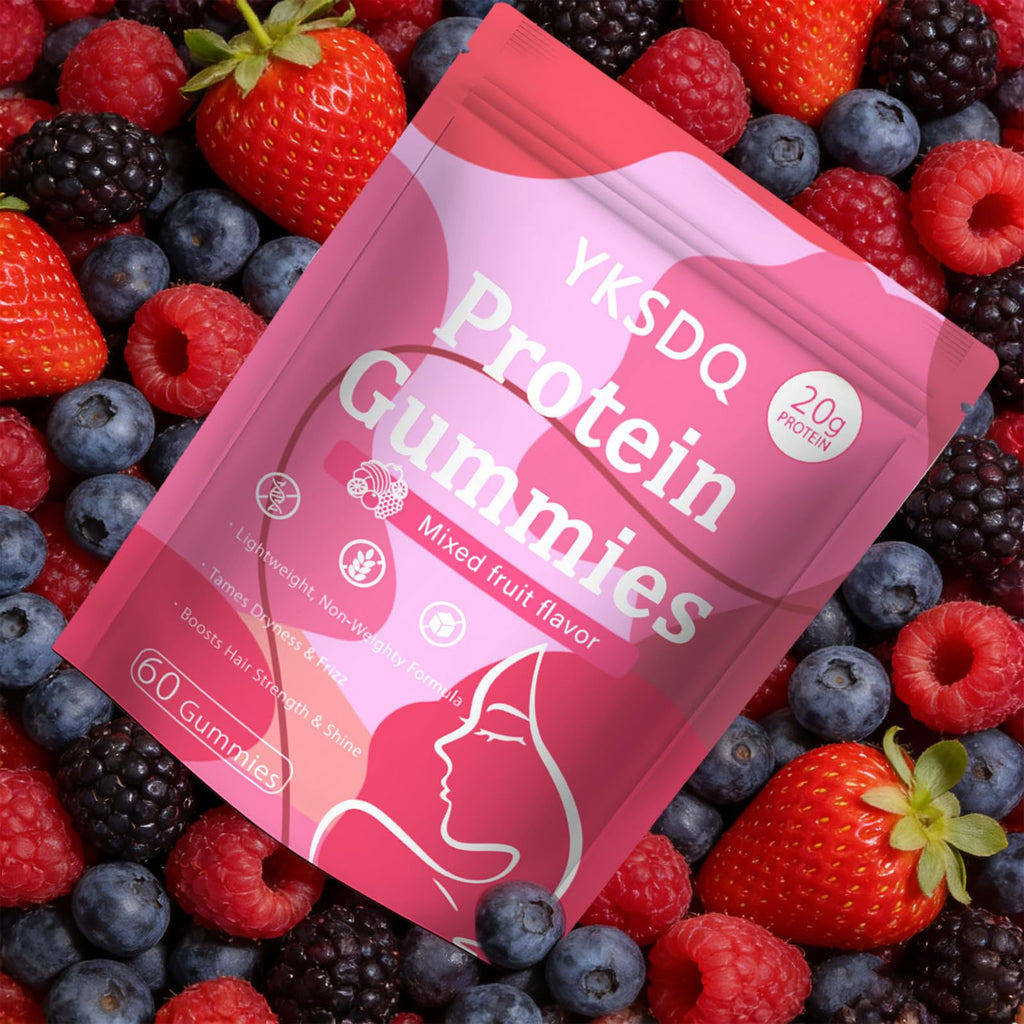 Protein Gummies for Women & Men, 20g Protein per Serving, Zero Sugar, Vegan, Supports Hair Skin Nails Health with Collagen, Energy Boosting Supplement, Mixed Berries Flavor, 60 Gummies (1) (1)