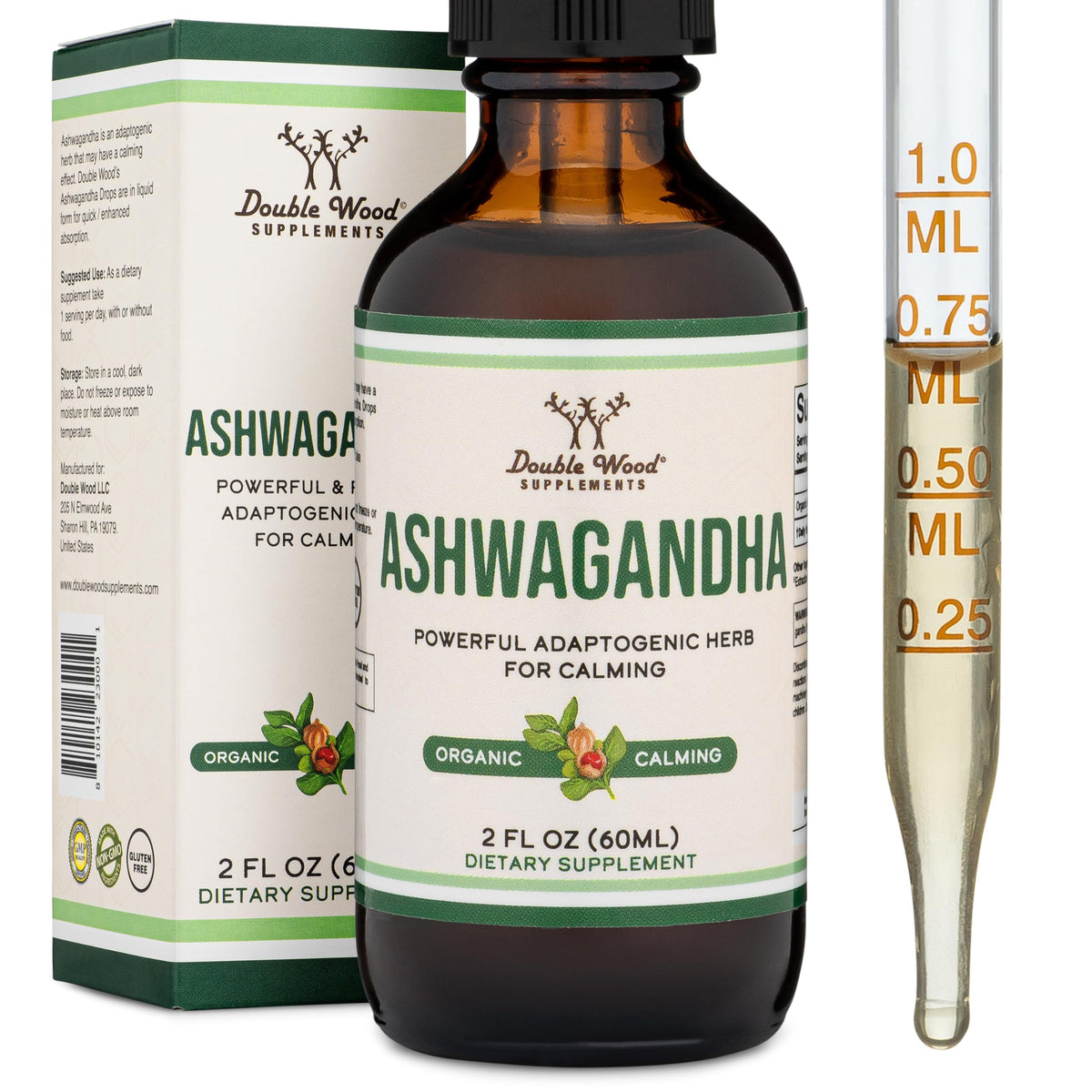 Ashwagandha Liquid Drops 1,200mg, Calm, Stress Relief + Sleep, 60 Servings